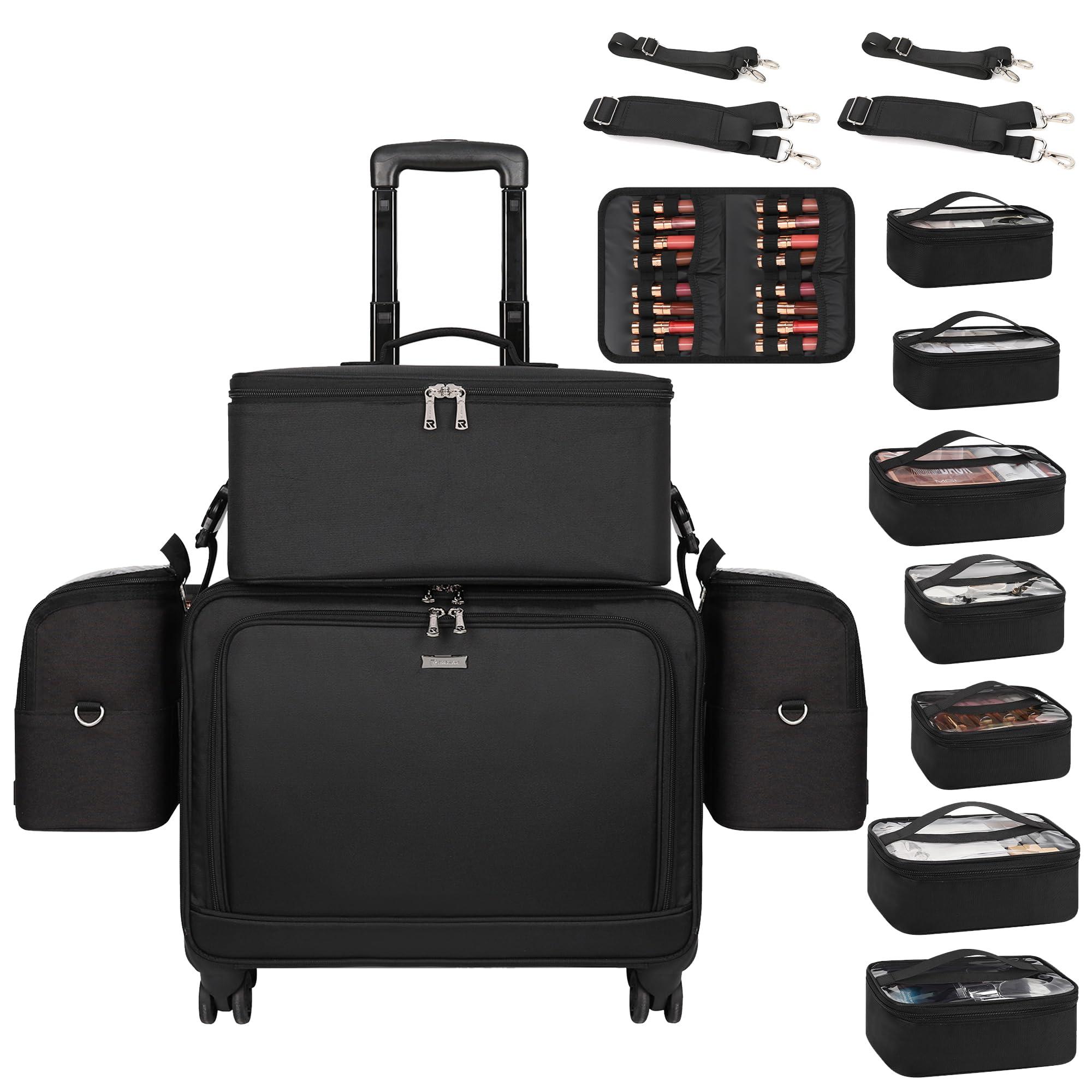 TANTO Rolling Makeup Train Case Professional Makeup Bag Makeup Artist Bag 4 in 1 Extra Large Makeup Bag with 7 Small Bag Makeup Case Trolley Cosmetic Case with Swivel Wheels and Adjustable Dividers