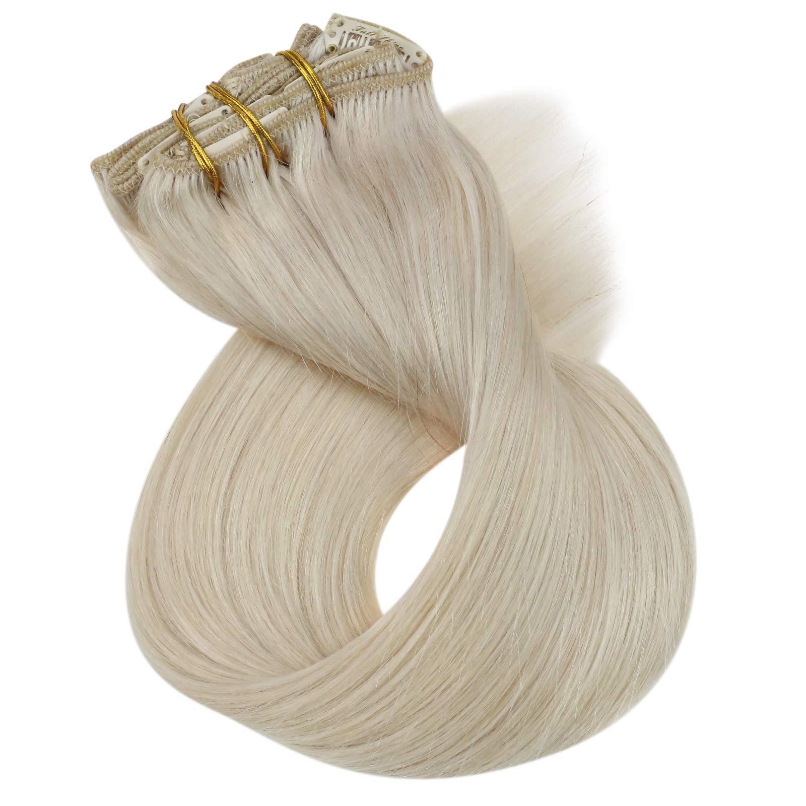 Full Shine Full Shine White Blonde Hair Extensions Clip in Human Hair 10 inch #1000 White Blonde Clip in Hair Extensions Real Human Hair Straight Remy Hair Extensions Full Head 7pcs/100g