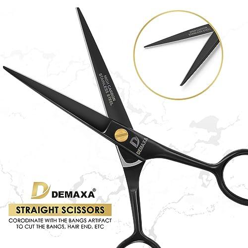 DEMAXA DEMAXA 5\" Professional Beard Mustache Scissors with 1 Mustache Comb, 1 Beard Comb & Soft Pouch Prefect Beard Trimming Scissors for All Facial Hair Scissors Grooming Scissors Men (Black)