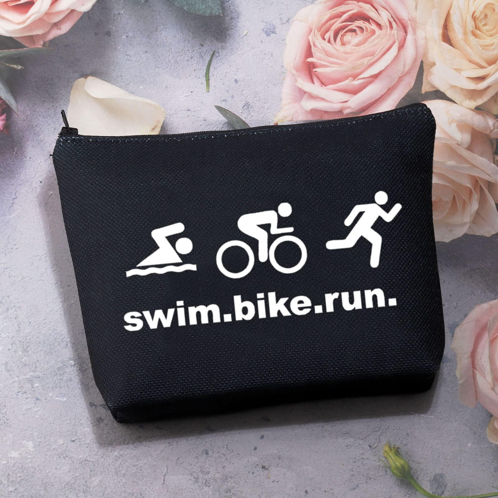 BDPWSS BDPWSS Triathlon Gifts Swim Bike Run Cosmetic Makeup Bag Travel Pouch For Women Triathlete Inspirational Gift Triathlon Lover Gift (swim bike run bl)