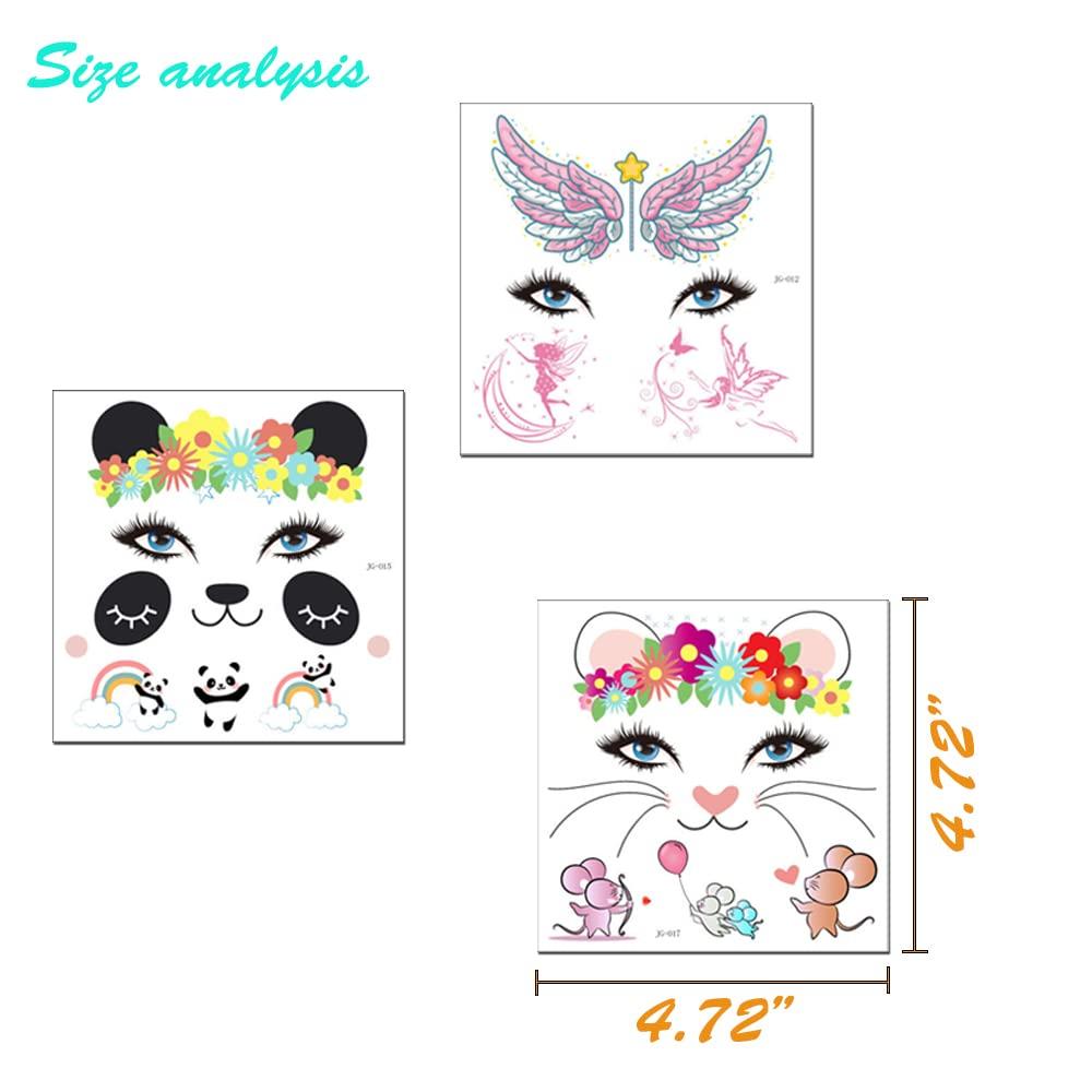 Mimeile Animal Face Tattoos Stickers for Kids Temporary Fake Paint Tattoos 12 Sheets, Water Transfer Birthday Party Supplies Festival Favors Makeup Skin Decor for Girl Boy