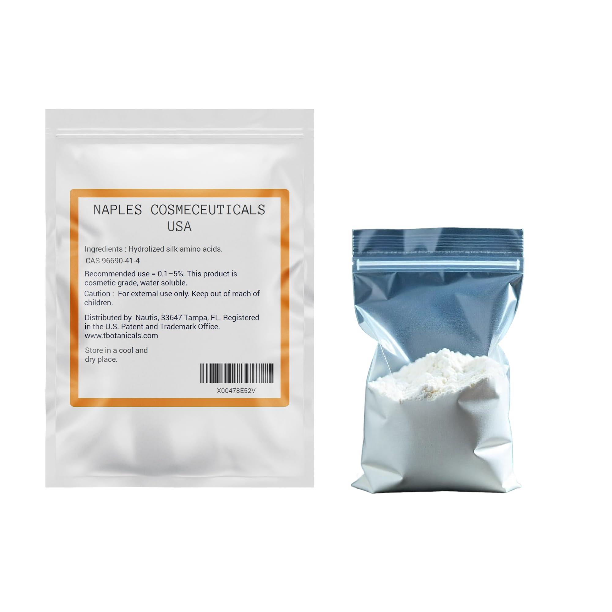 Naples Cosmeceuticals Hydrolyzed Silk Amino Acid Powder Cosmetic Grade for Hair Skin Nails Moisture Retention 100% Pure Use in Formulations or Add to Your Favorite Products (4 oz)