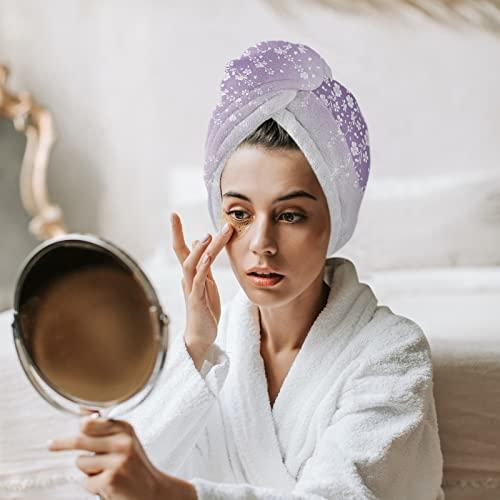 LEOSUCRE LEOSUCRE Microfiber Hair Towel Wrap Ultra Absorbent Hair Cap, Purple Floral Hair Towel with Buttons Hair Drying Towel Turban Bath Hair Wrap for Woman 26x10in Romantic Flower Drape