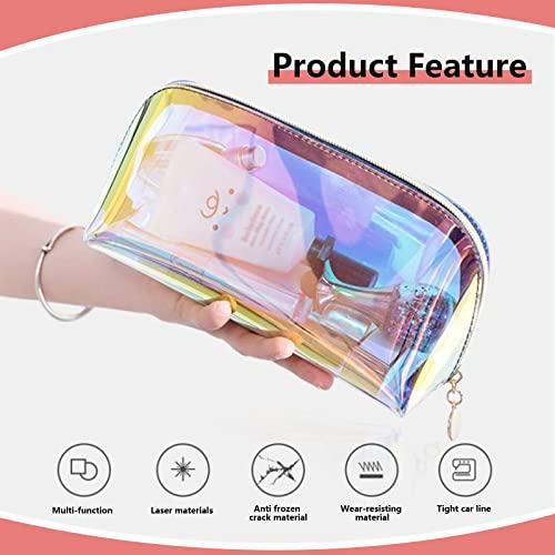 ANROLA ANROLA Holographic Makeup Bag Iridescent Cosmetic Pouch Clear Waterproof Portable Travel Cosmetic Pouch TPU Zippered Toiletry Organizer bag for Women (Medium)