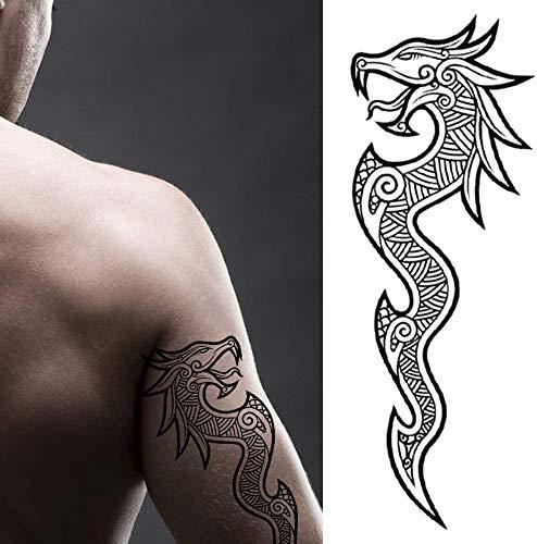 Tatodays Tatodays 2x Temporary tattoo viking dragon arm back body art stickers nordic celtic tribal middle ages medieval full adults men women arm leg sleeves fancy dress cosplay