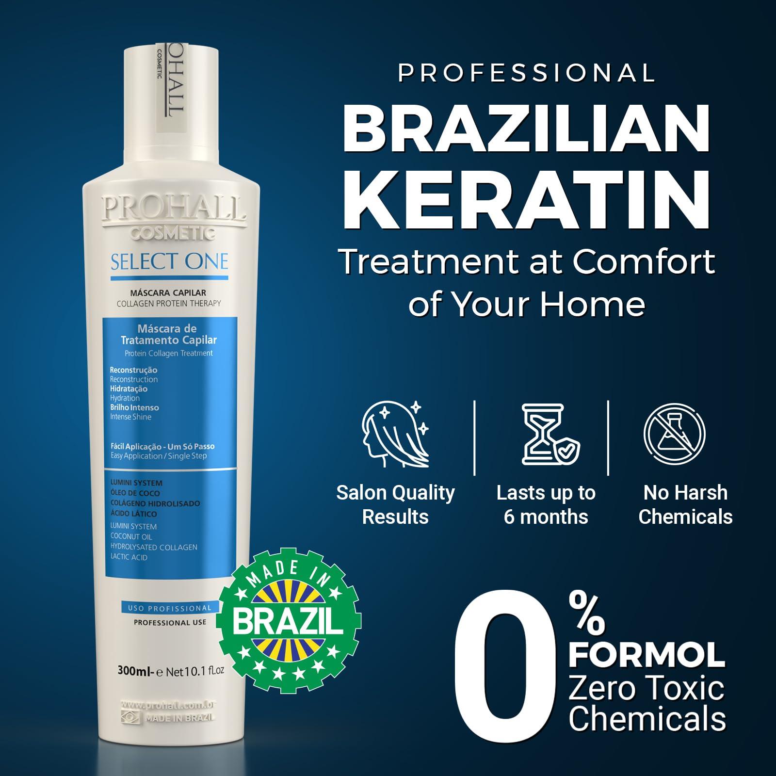 Prohall Cosmetic Prohall Cosmetic Brazilian Keratin Hair Treatment - Formaldehyde Free Blowout Complex & Post Progressiva Kit (Hair Mask, Shampoo, Conditioner)