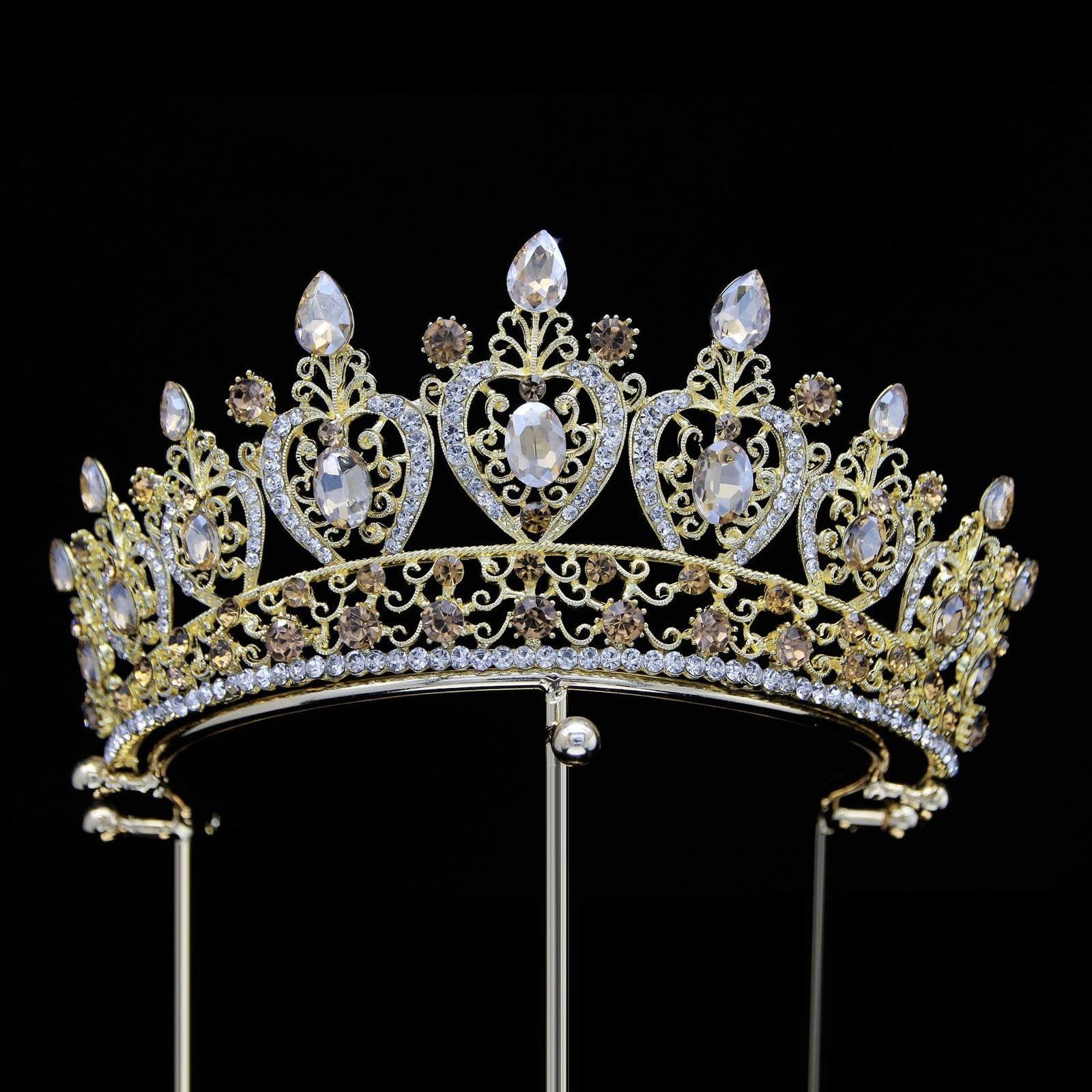 CarXs European and American bridal crown headdress Baroque color crystal wedding Crown Princess headdress queen crown bridal headdress crystal barrettes