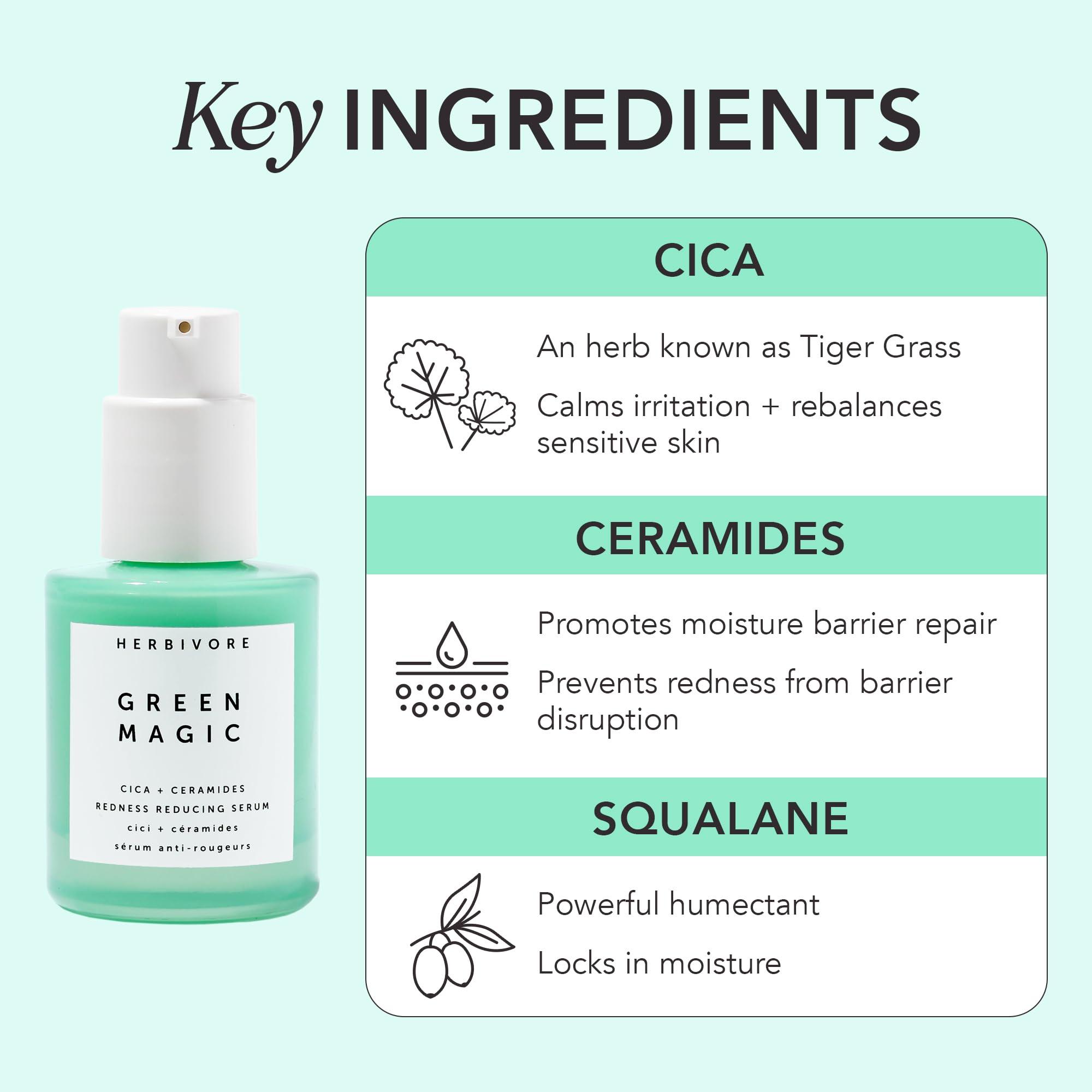HERBIVORE HERBIVORE Green Magic Cica + Ceramides  Fast-acting Redness-Reducing Serum for Sensitive Skin, Plant-based, Vegan, Cruelty-free, 30mL / 1 oz