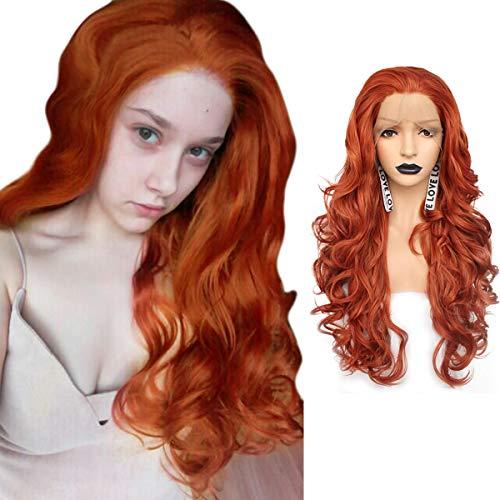 KXW KXW Ginger Wig, Orange Red Lace Front Wig, Long Wavy Curly Orange Red Synthetic Lace Front Wigs for Women with Pre Pluked Baby Hair for Girls Cosplay or Daily Wig (Orange Wig, 26in/65cm)