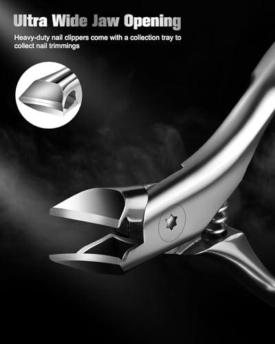 FERYES FERYES Wide Jaw Thick Toenail Clippers Thick Toenails - Precision Stainless Steel Toe Nail Clippers for Thick Nails for Seniors with Catcher - Silver