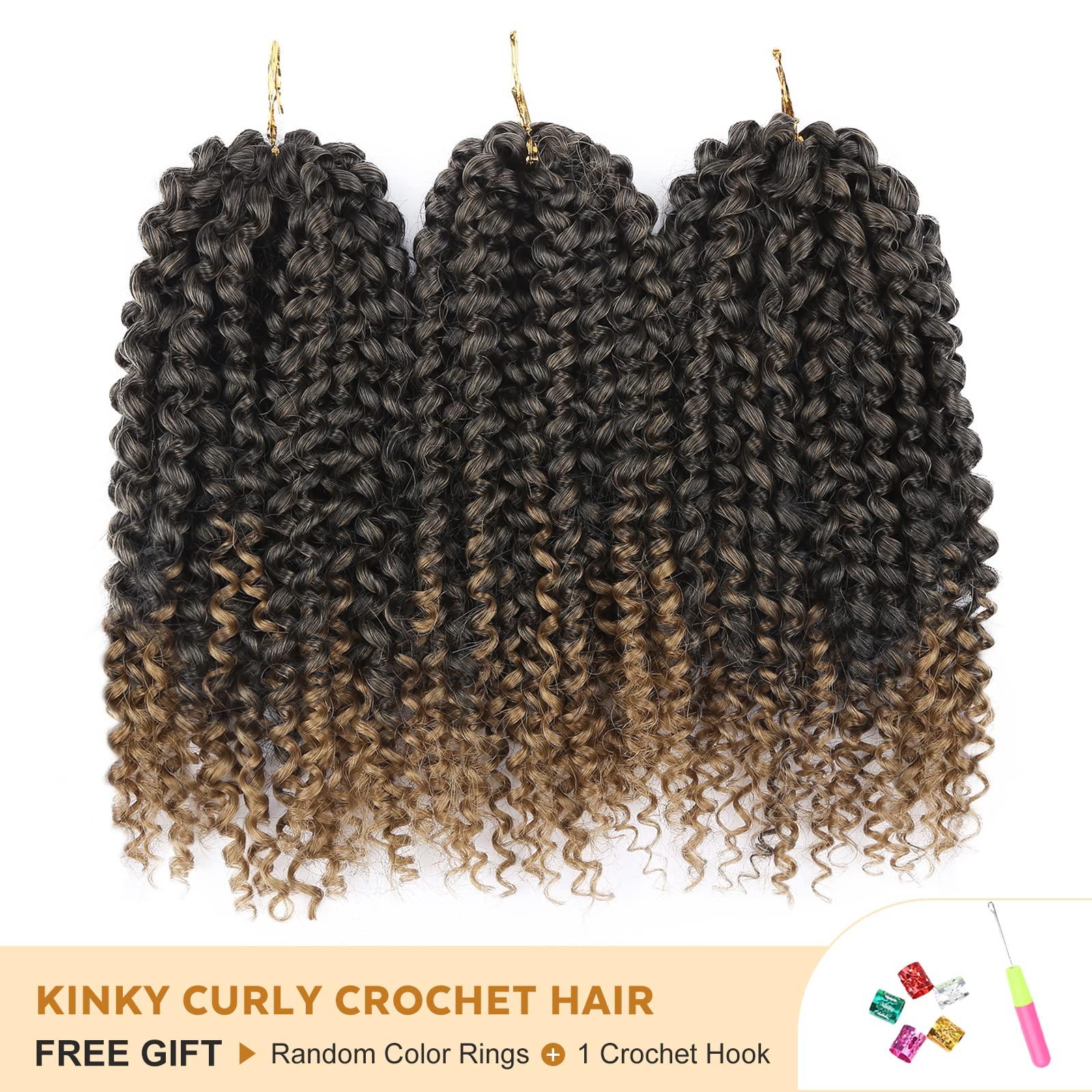 HANNE HANNE Kinky Curly Crochet Hair Afro Crochet Hair Curly Yanky Twist Crochet Hair for Black Women Jerry Curl Braiding Curly Hair Extensions 3X Crochet Curly Hair Braided Synthetic Hair Bundles (T1B/27)