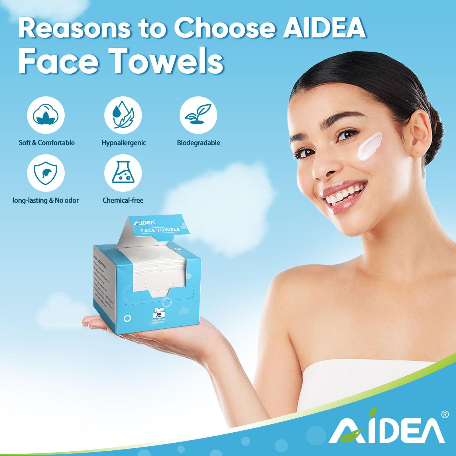 AIDEA AIDEA Face Towels Disposable-50Ct, Clean Facial Towels Face Cloths, Facial Cleansing Wipes for Sensitive Skin, Face Towelettes for Makeup Removing, Nursing, Travel, Dry Face Wipes