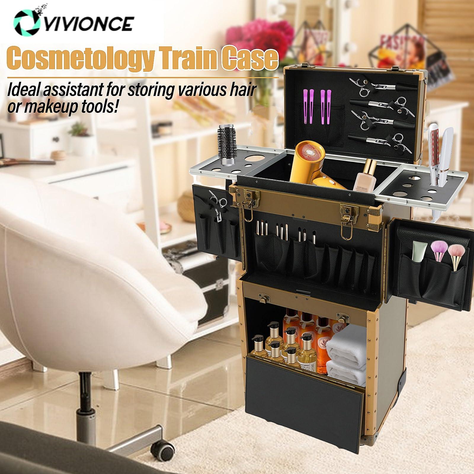 YIYIONCE YIYIONCE Hair Stylist Travel Case Punk Style Rolling Makeup Train Case Cosmetology Case on Wheels Hairdressing Trolley with 2 Password Locks Beauty Salon Luggage for Hairstylists | US STOCK