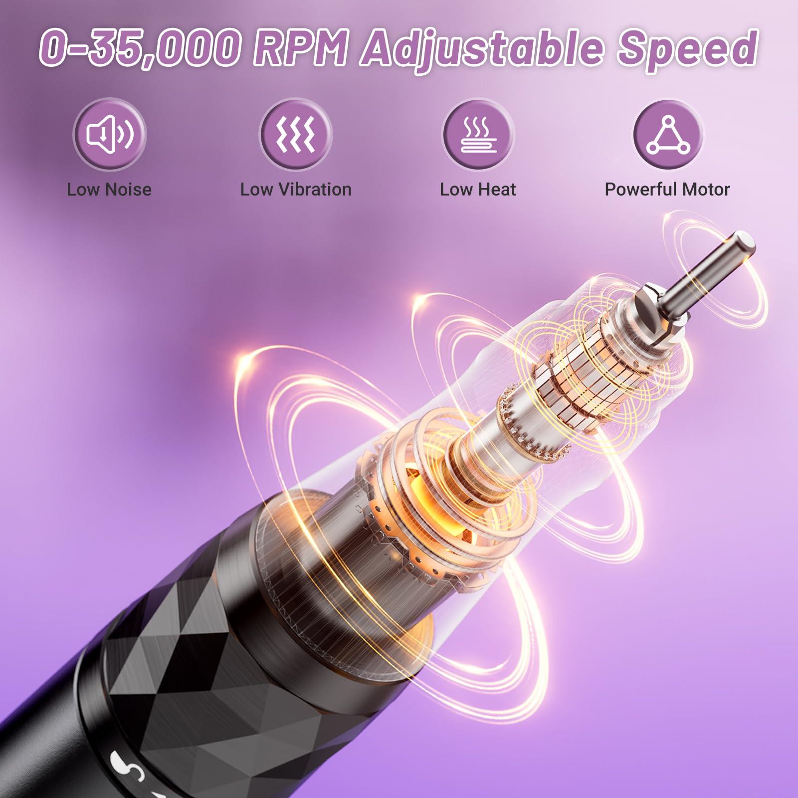 yomanta Yomanta Electric Nail Drill Professional Kit: 35,000 RPM USB Rechargeable Efile Nail Drill Nail File with 12 Bits for Polishing Gel/Acrylic Nails- Portable Manicure Tool Set for Salon/Home-Purple