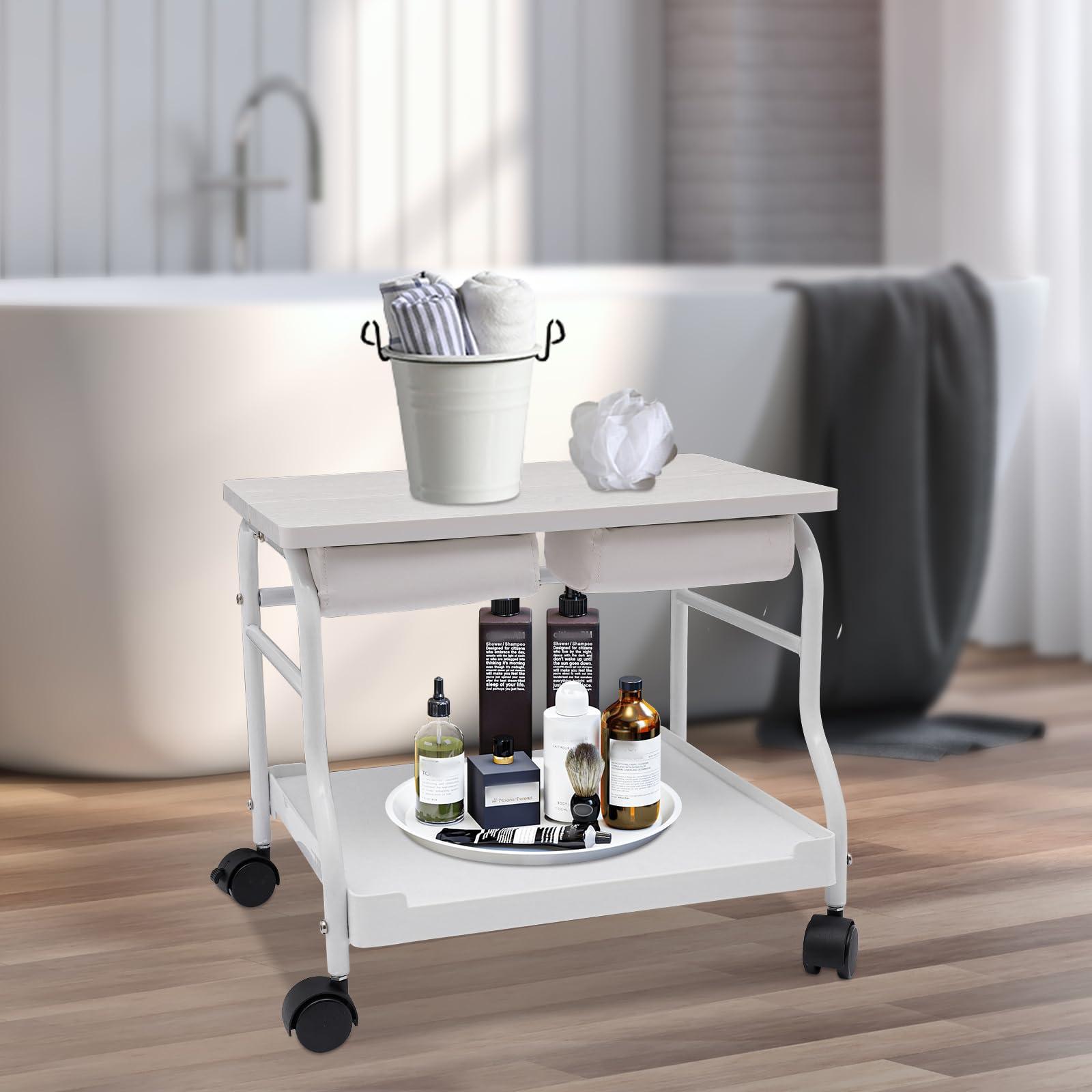 DHBREK DHBREK Pedicure Foot Spa Bath Trolley Cart Portable Esthetician Trolley Cart Beauty Salon Nail Or Foot Bath for Spa Foot Rest Pedicure Massage Manicure Funiture Table 2 Cushion Salon Supplies (White)