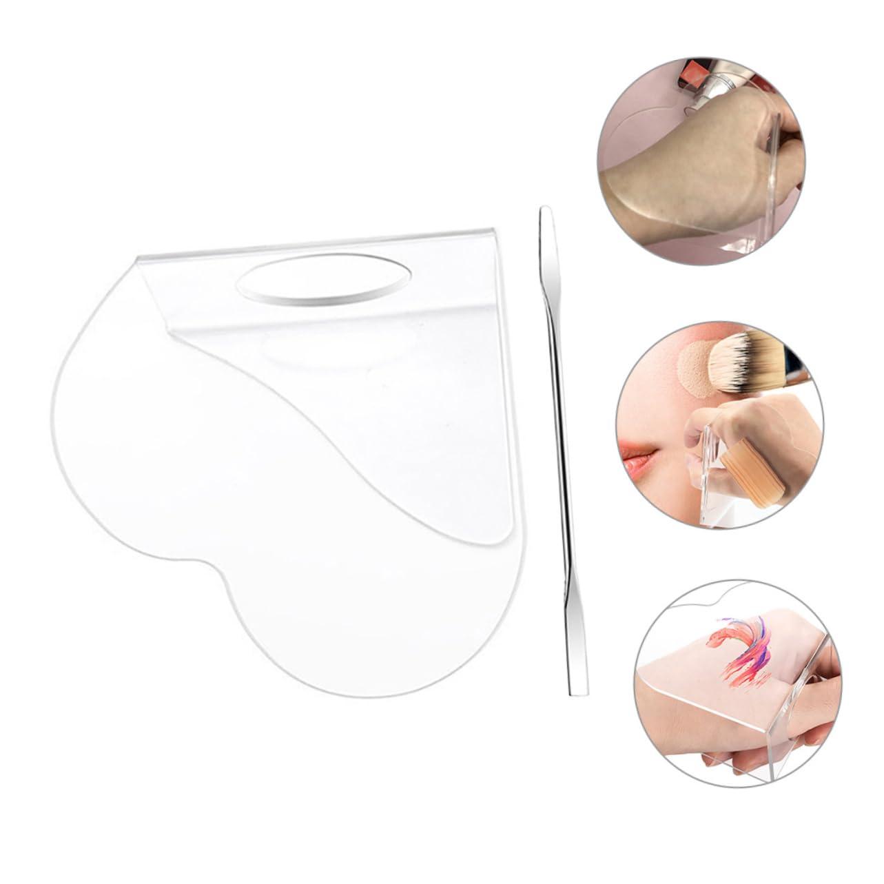 PHENOFICE PHENOFICE Handheld Heart Makeup Mixing Tray Acrylic Mixing Plate for Makeup Foundation Mixing Palette with Stainless Steel Spatula