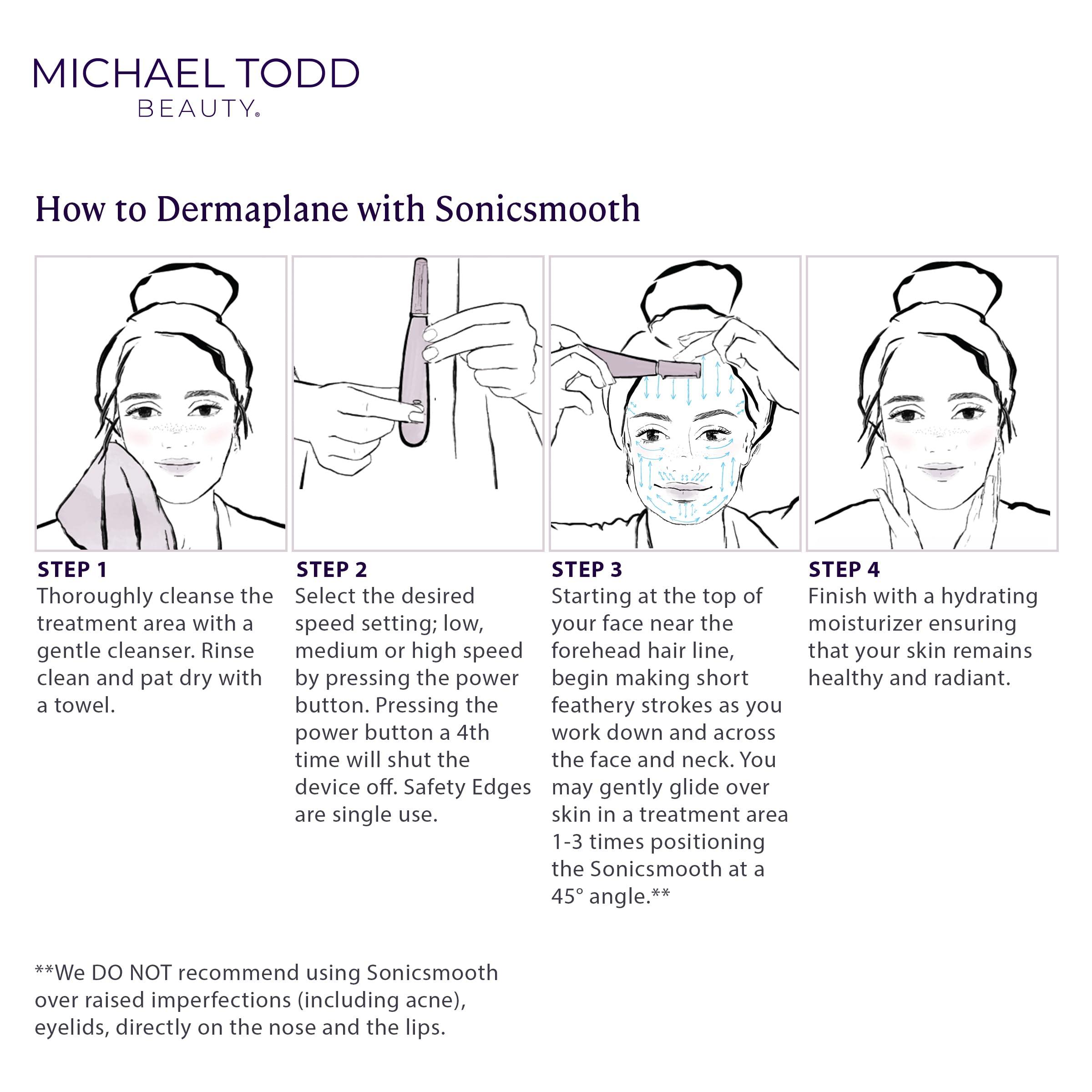 MICHAEL TODD BEAUTY Michael Todd Beauty - Sonicsmooth  SONIC Technology Dermaplaning Tool - 2 in 1 Womens Facial Exfoliation & Peach Fuzz Hair Removal System with 8 Weeks of Safety Edges