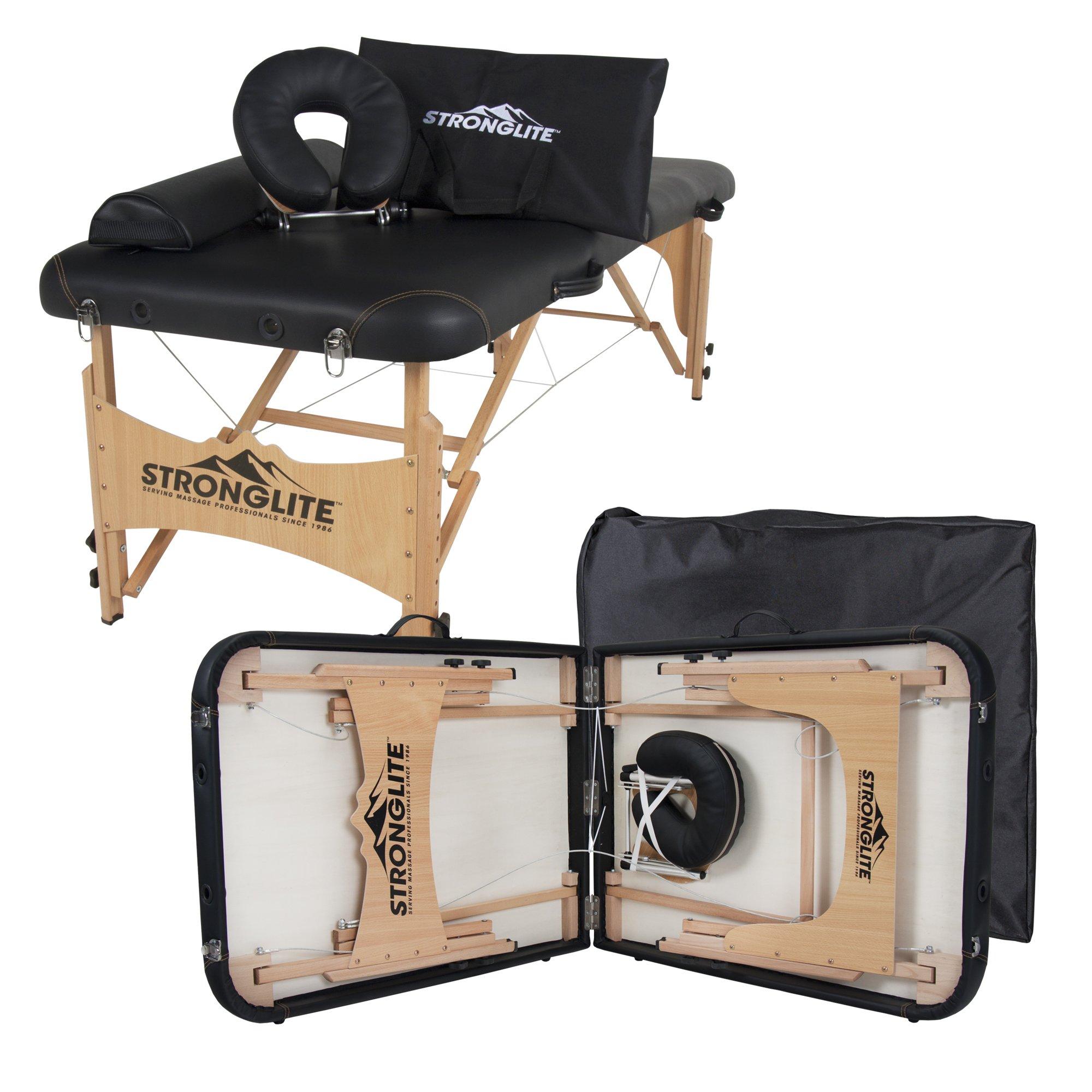 StrongLite STRONGLITE Portable Massage Table Olympia - Double Knobs, Package w/ Adjustable Face Cradle, Face Pillow, Half Round Bolster, Microfiber Sheet Set & Carry Case (28x73")