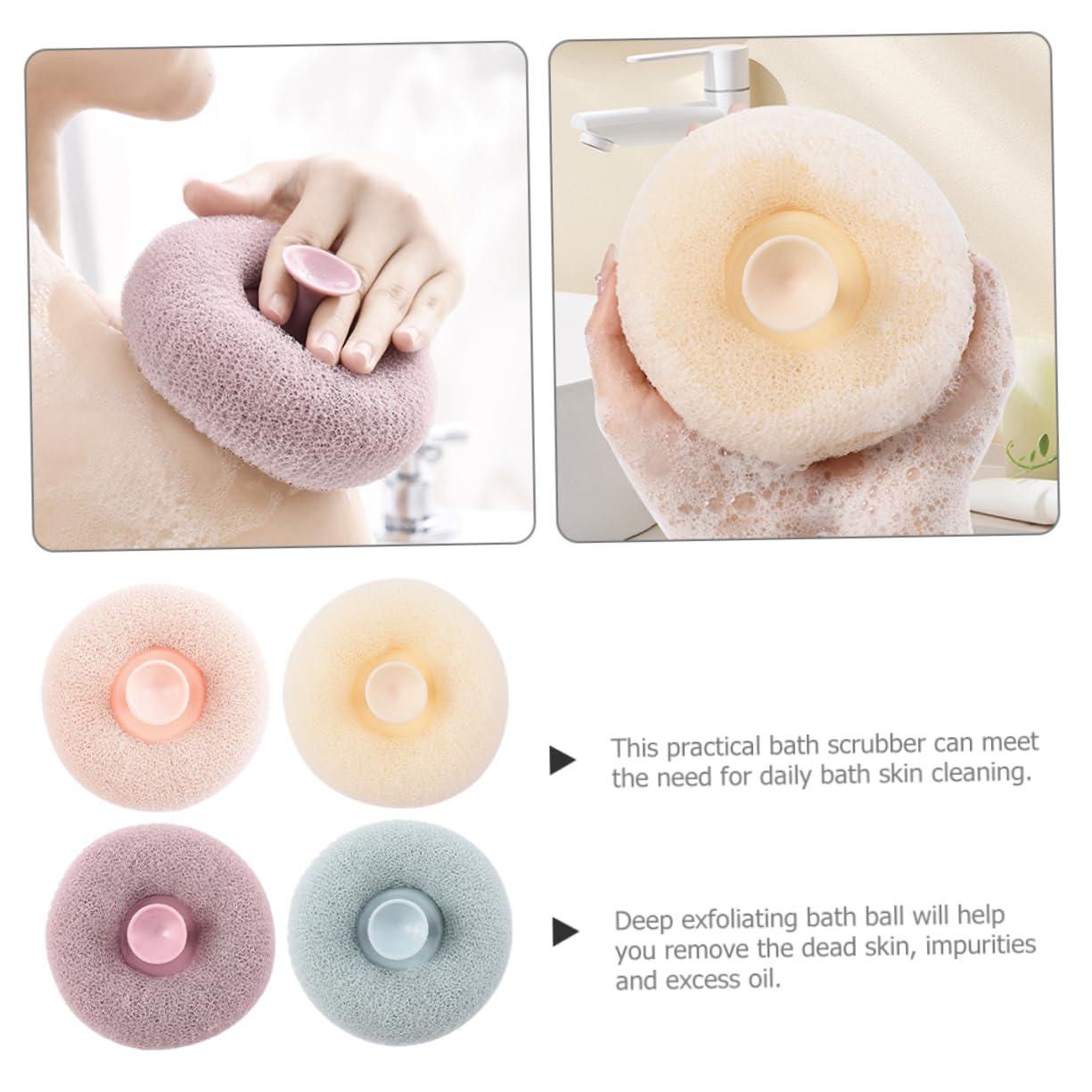 Baluue Baluue 4pcs Bathing Ball Scrubber Set Rich Foaming Loofahs for Shower Portable Bath Skin Scrubber Blood Tooth Impatiens Light Colors