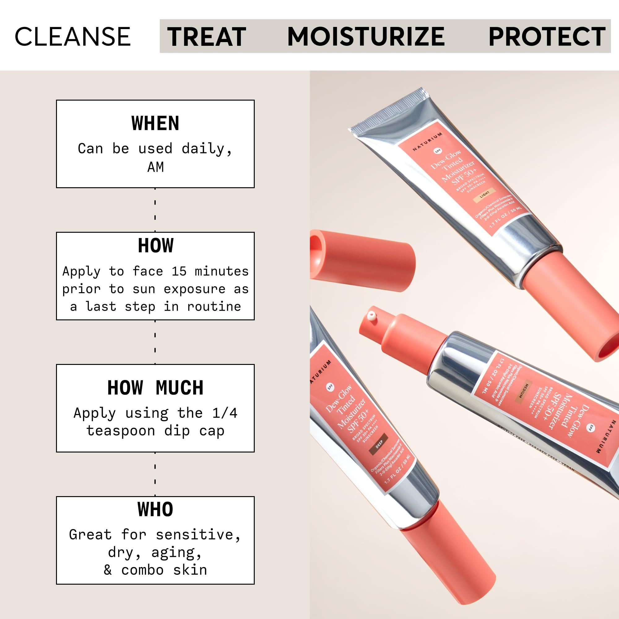 Naturium Naturium Dew-Glow Tinted Moisturizer SPF 50+ Medium, Daily Moisturizing Sunscreen & Face Primer with Tint, Skin Protector with Dewy Finish, 1.7 oz