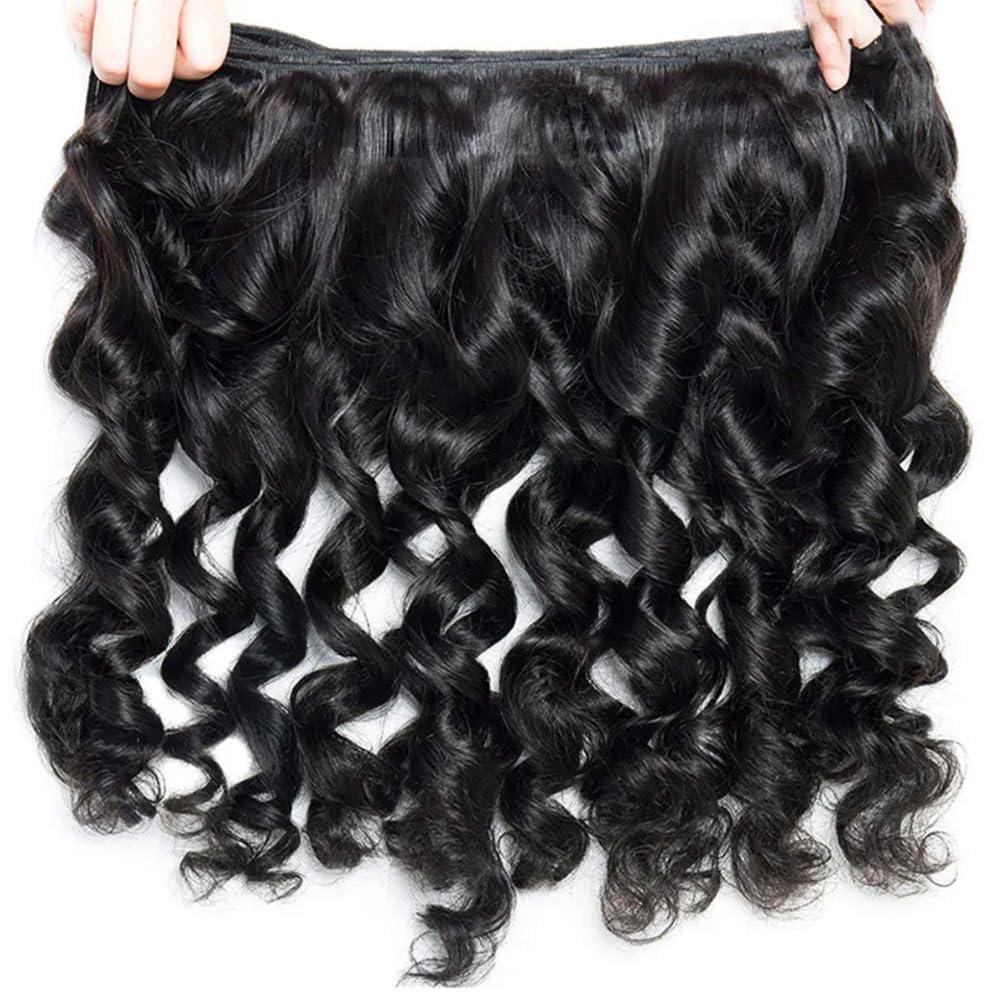 Luduna Luduna Human Hair Loose Wave Bundles with Closure Brazilian Loose Wave 3 Bundles with 4X4 Lace Closure 100% Unprocessed Virgin Human Bundles Hair Extensions for Black Women
