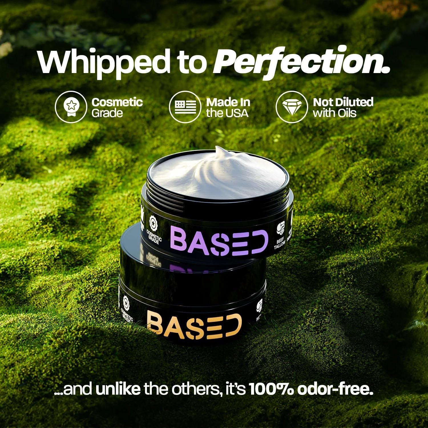 BASED BODYWORKS Based Bodyworks 100% Grass Fed Beef Tallow Facial Moisturizer, Unscented Whipped Tallow Skincare For Nighttime Use With Niacinamide, Anti-Aging Moisturizer, All Natural Formula (1.7 Oz Pack of 1)