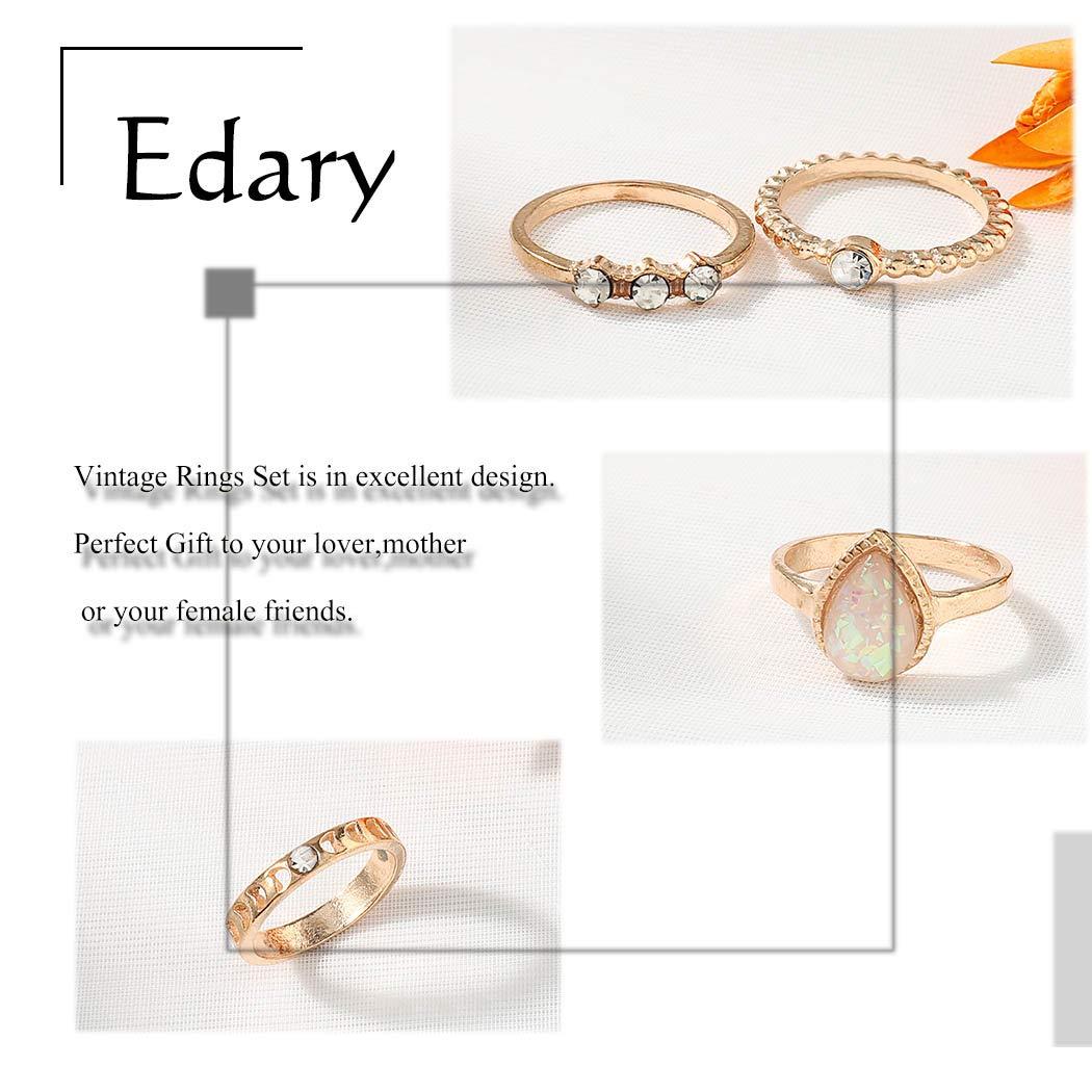 Edary Edary Boho Drop Water Gemstone Rings Set Crytsal Joint Knuckle Ring Gold Rings for Women.(5PCS)