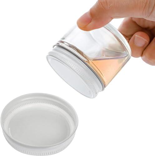 Liberty Leather 3oz Straight Sided Glass Jar with White Metal Cap - 24 Pack - Clear Glass Jar with Lids for Home and Office Use - Food Storage Containers for Preserves, Herbs, Spices, and More (3oz, 24 Pack)