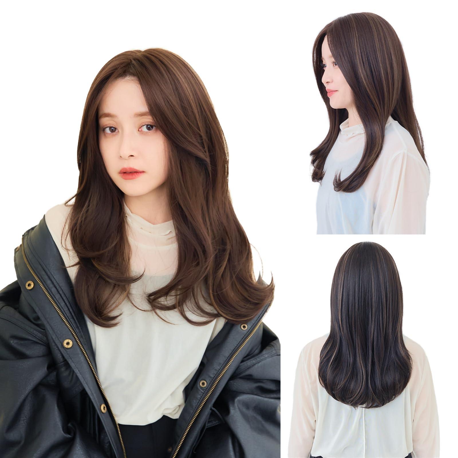 LINEASTORIA LINEASTORIA Medical Chemo wig, Hand Tied LaceFront, Synthetic Hair Wig for Blonde and Asian Women. Using Heat-stylable and Resistant Fiber, Long. Japanese popular medical wig (S, Dark Latte Highlight)