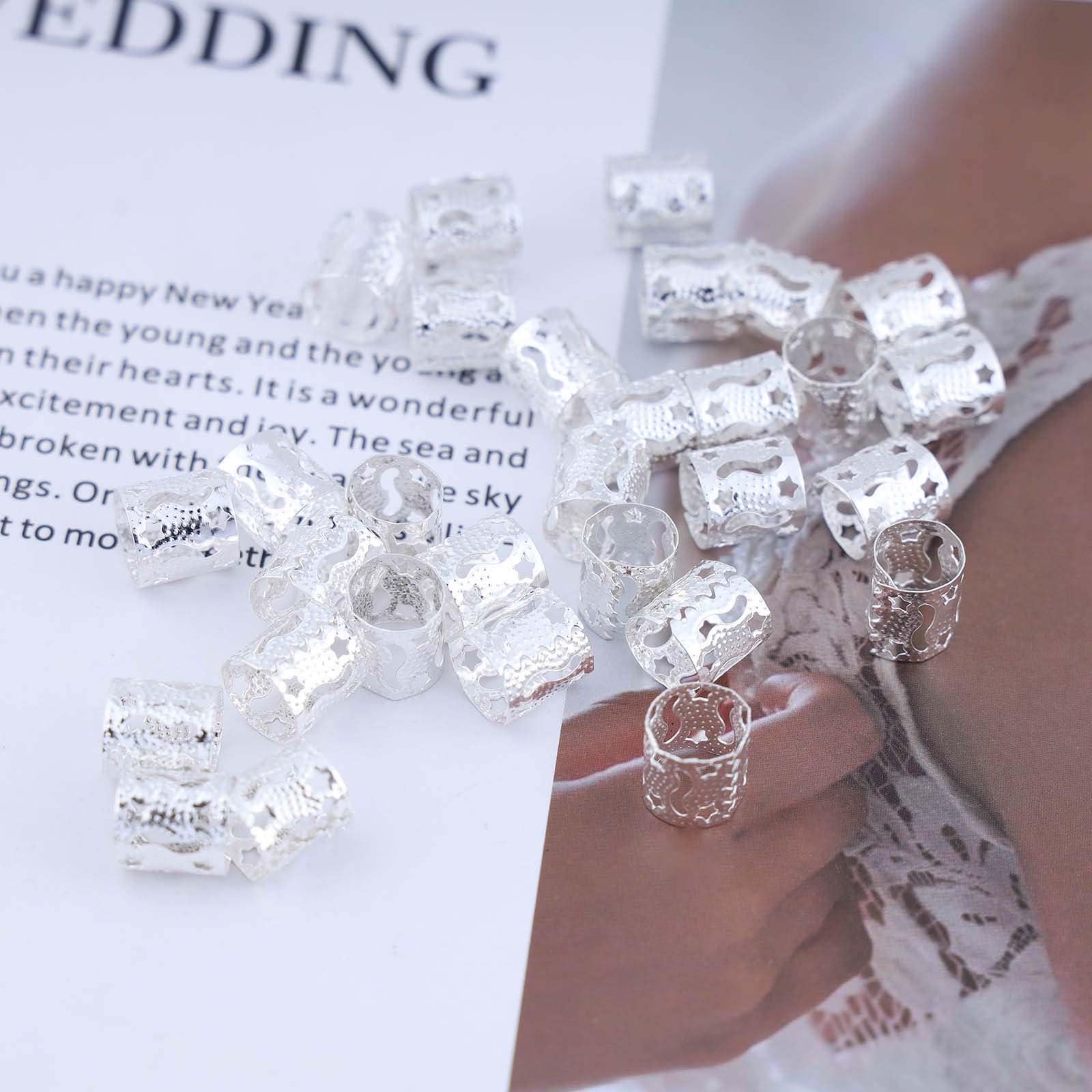 Iaceble Iaceble Bohemia Dreadlocks Beads Hair Braid Silver Dreadlocks Hair Ring Metal Hair Cuff Braid Adjustable Dreadlocks Hair Cuffs Beads Rings Hip Hop Hair Rings Decorative Hair Accessories 30Pcs