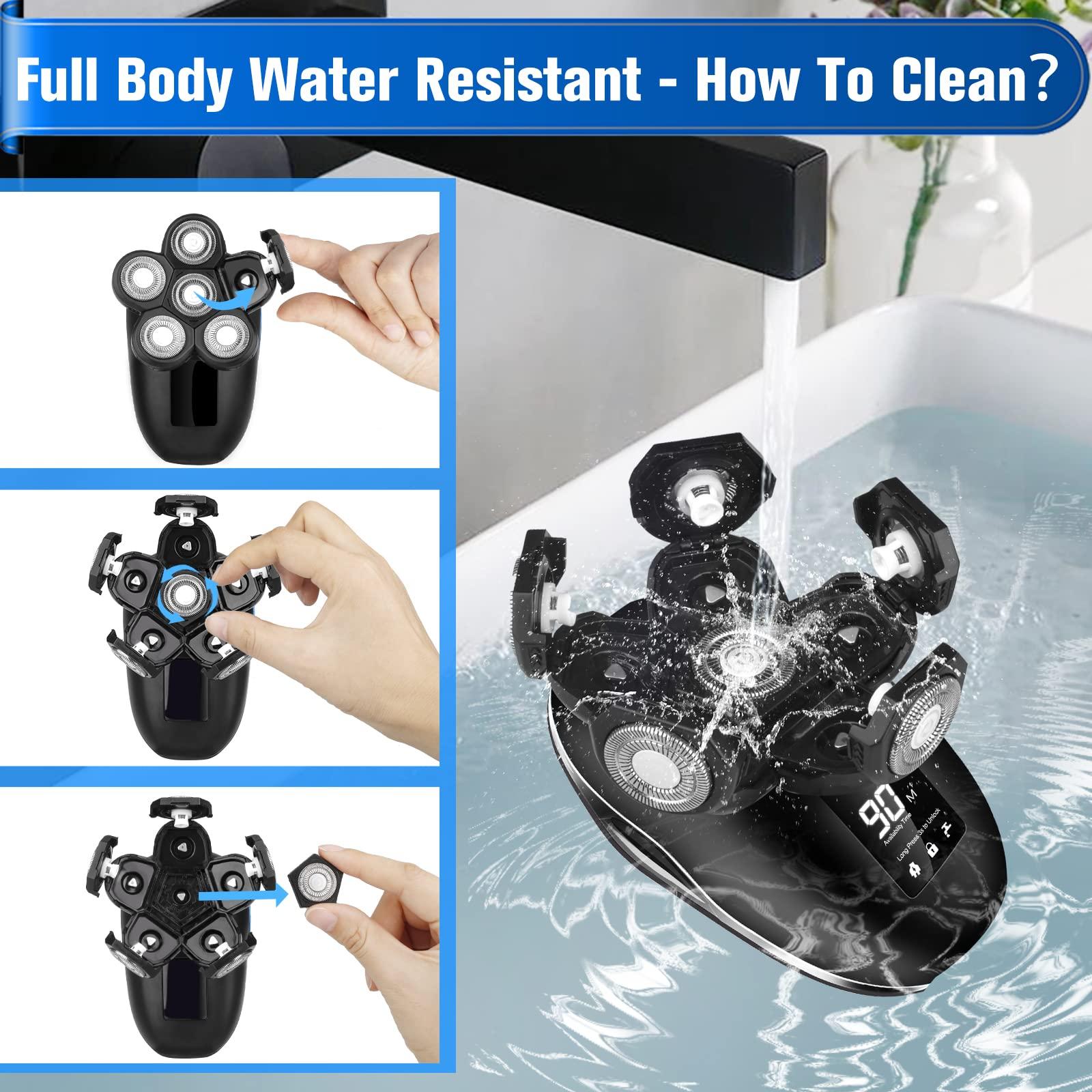 Sakioo Electric Head Shaver for Bald Men, 6 in 1 Mens Electric Head Razor Bald Head Shaver Cordless Electric Razor Men, IPX7 Wet/Dry Waterproof Skull Shaver with Head Shaver Kit LED Display