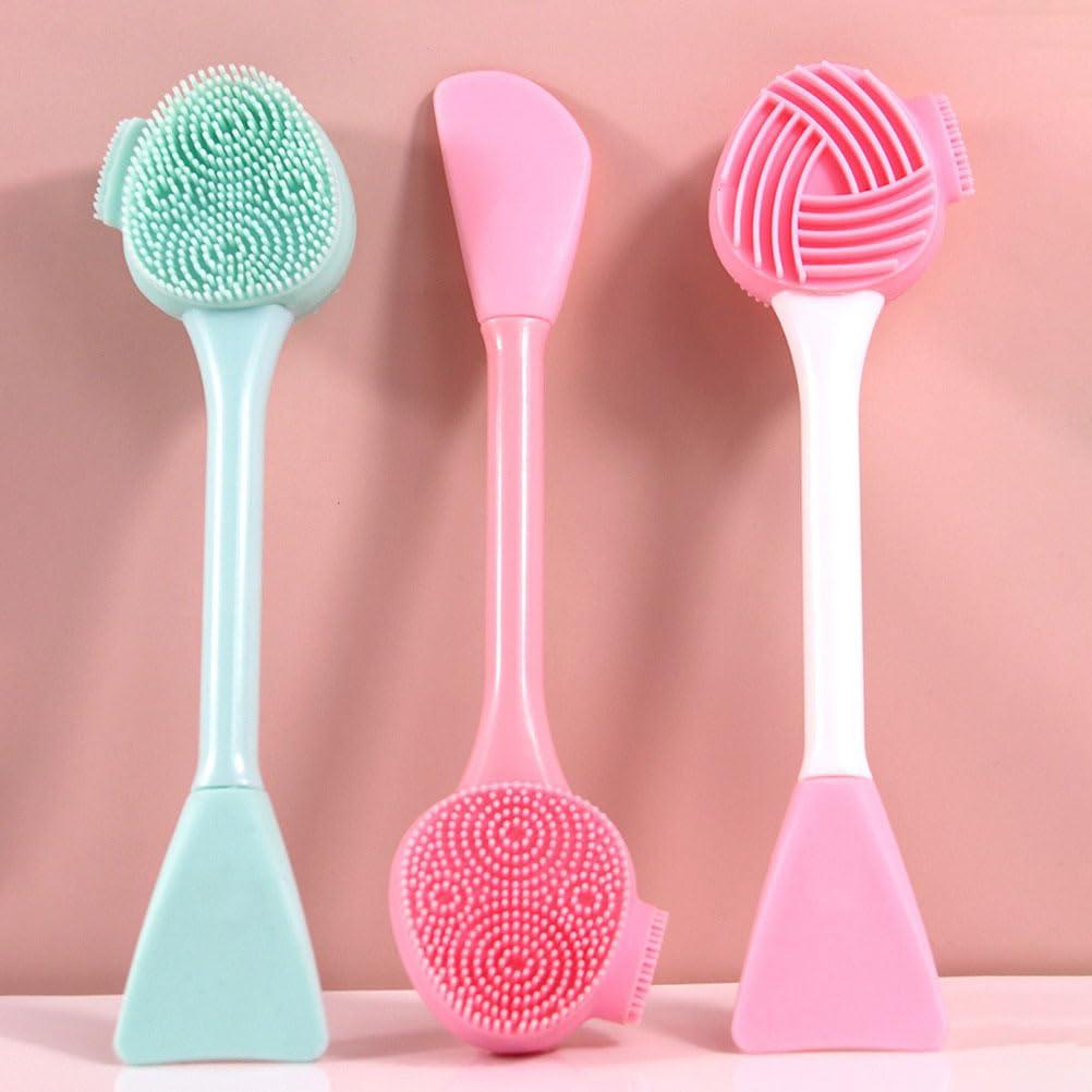 HEALLILY Facial Cleansing Brush, 2PCS 4 in 1 Silicone Face Brush & Face Scrubber for Deep Gentle Exfoliating, Remove Blackheads, Double-Ended Face Wash Brush for Makeup Skincare