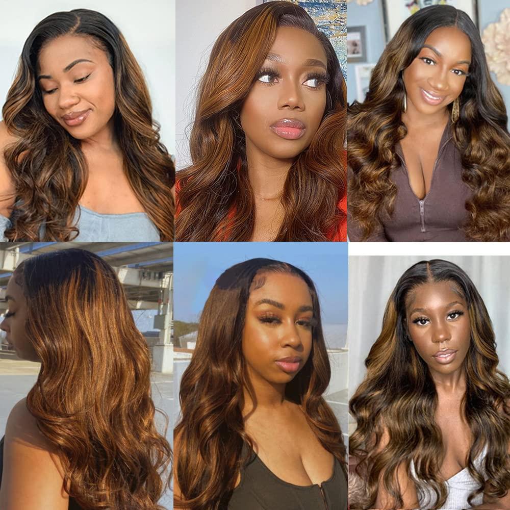 ZevPiul Highlight Human Hair Bundles Ombre Body Wave Bundle 8A Peruvian Virgin Human Hair 3 Bundles 26 28 30 Inch Brown Highlight Human Hair Bundles 2 Tone Dark Brown Human Hair Bundles