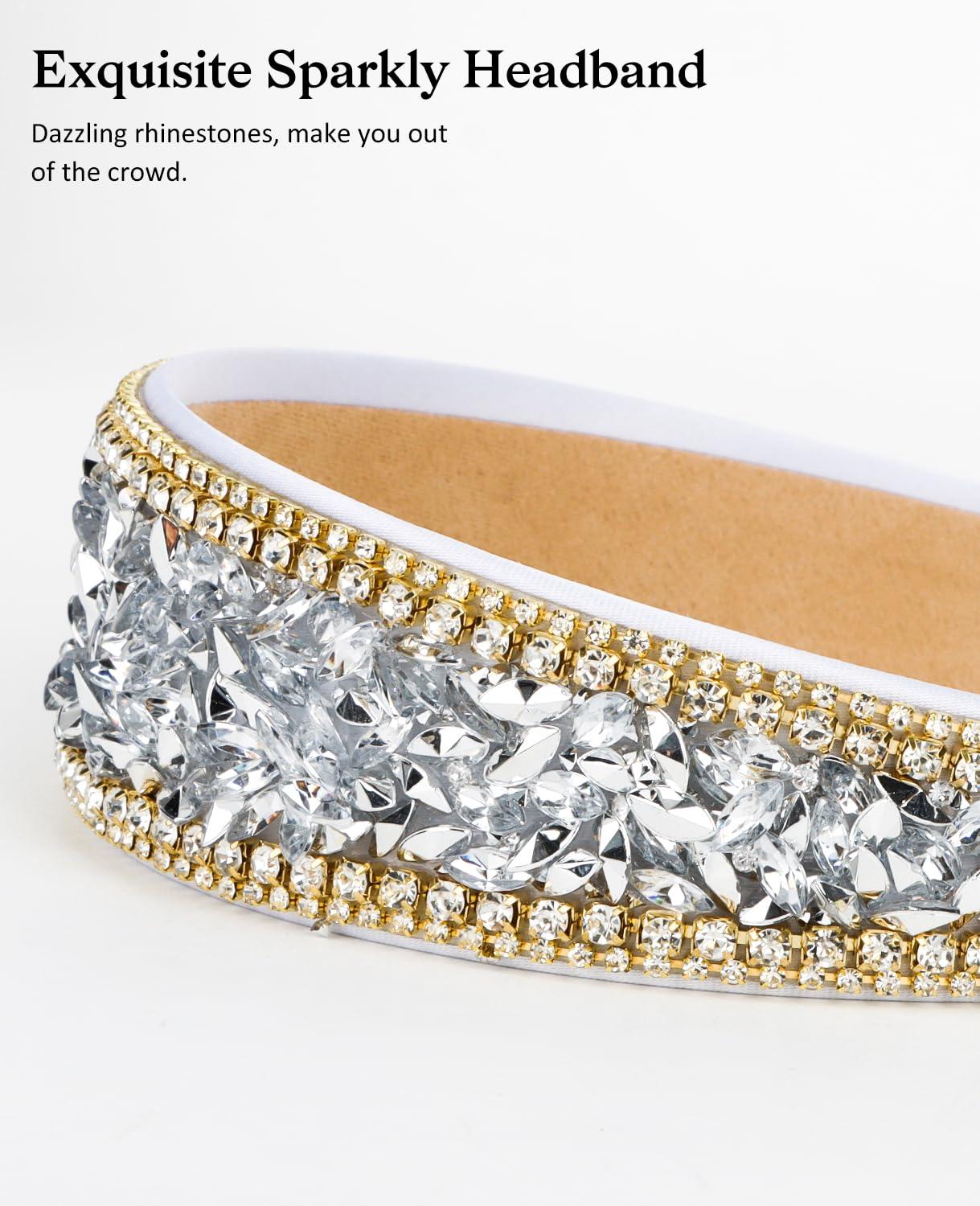 Wecoe Wecoe 1pc Silver Rhinestone Headband Women 1.6 Inch Wide Headband Fancy Sparkly Bling Diamond Headband Fashion Non Slip Luxury Beaded Jeweled Headband Costume Hair Accessories For Women Girls Gifts
