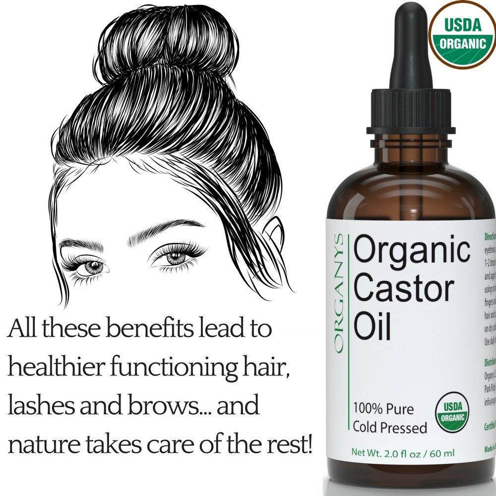 Organys Organys Organic Castor Oil 2oz, For Longer Fuller Thicker Looking Hair Eyelashes & Eyebrows Enhances The Appearance Of Natural Lash & Brow Growth. Serum Comes With Eyeliner & Mascara Brushes
