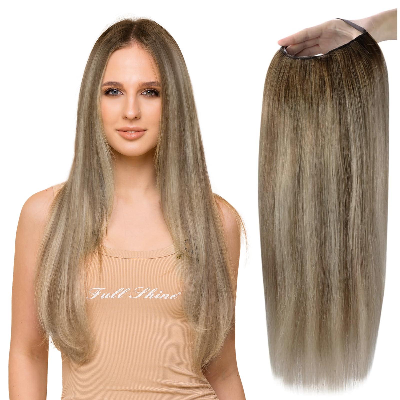 Full Shine Full Shine U Part Human Hair Wigs Half Wig With Clip Ins Middle Part Remy Hair U Part Wigs Ombre Balayage Brown with Blonde Human Hair Wigs 150Grams 20Inch