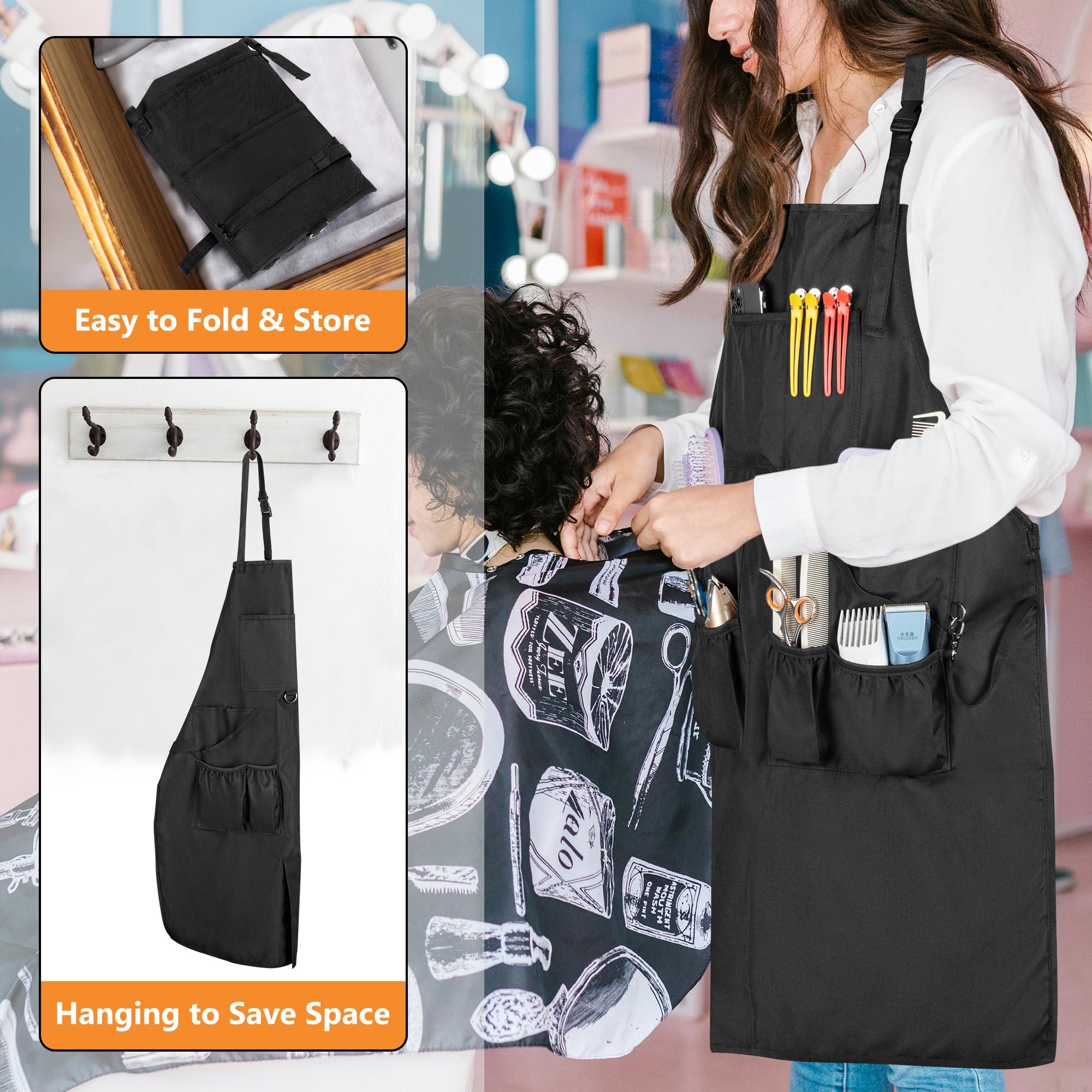 HODRANT HODRANT Barber Apron, Hair Stylist Apron with Multiple Pockets & Adjustable Neck Strap, Water-resistant Hair Cutting Apron for Men & Women, Bleach-proof Salon Apron for Hairdresser, Cosmetology