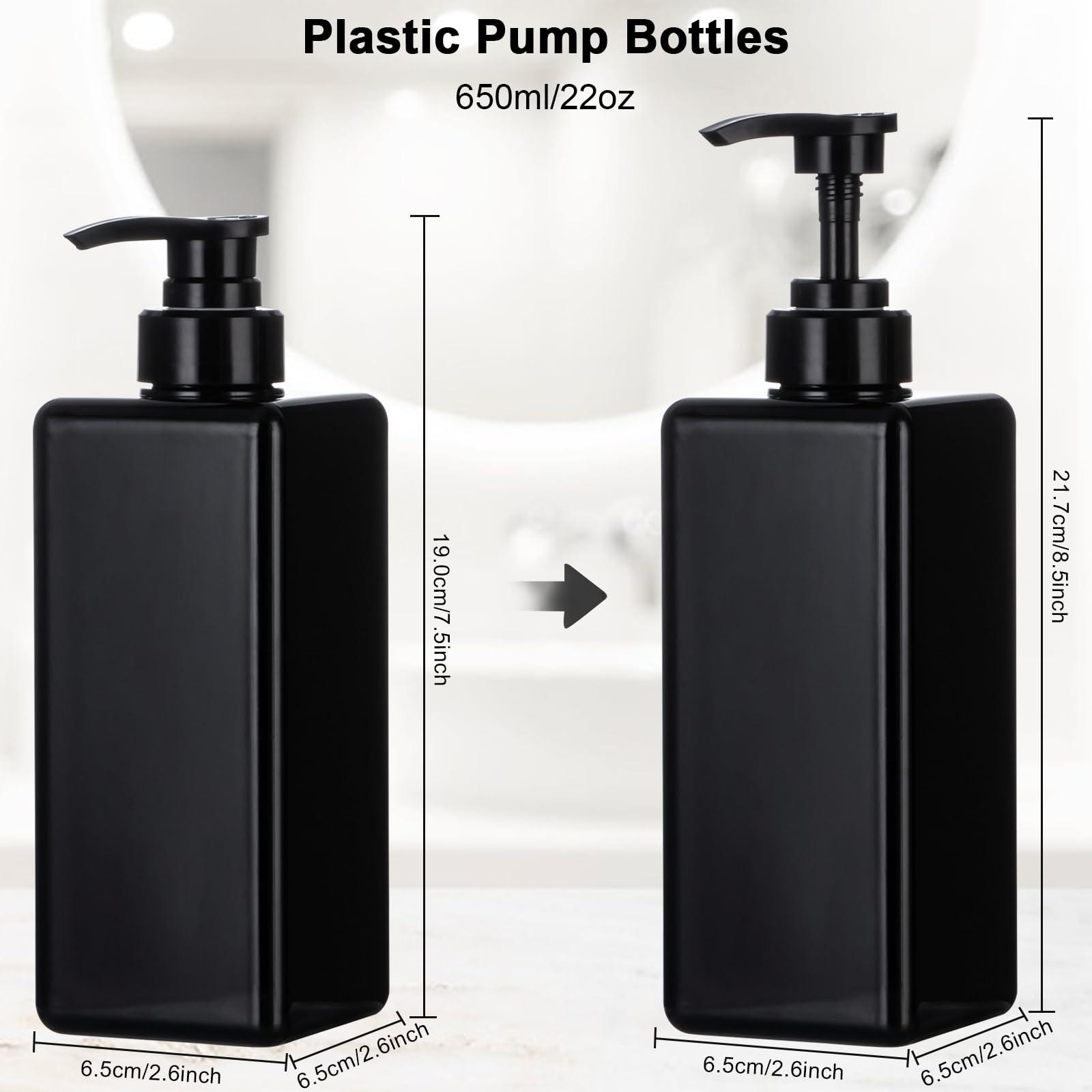 Yebeauty Yebeauty Pump Bottle Dispenser, 22oz 650ml Empty Plastic Shampoo Pump Dispenser Shower Soap Dispenser Refillable Liquid Containers for Conditioner Body Wash, Bathroom Kitchen, 2 Pack Black