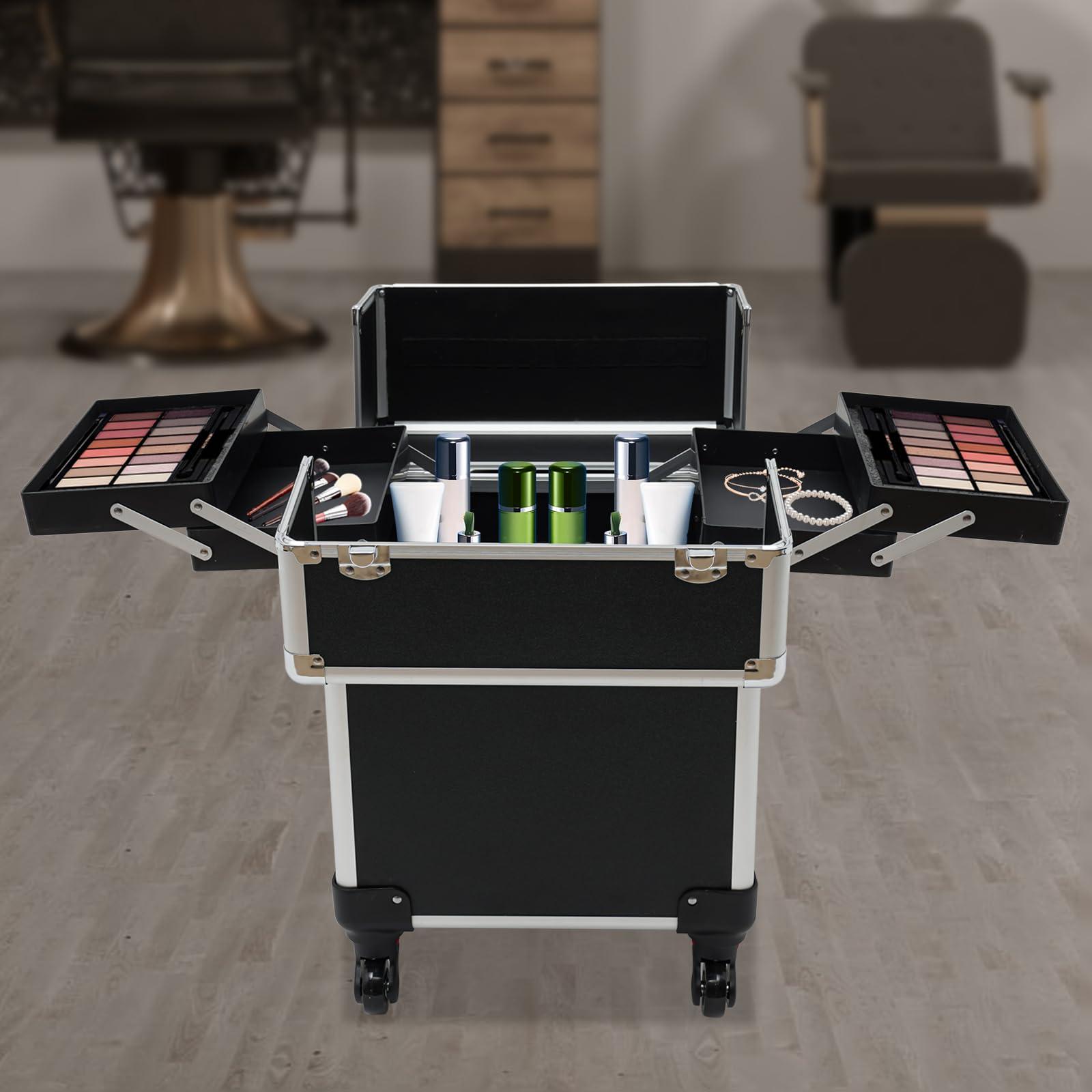 UIdili Multifunctional Rolling Makeup Train Case, Large Capacity Travel Trolley Case with Lock, Mobile Tool Organizer Storage Case with Universal Wheels, Load Capacity 110 lbs, for Hairdressing Nail Beauty