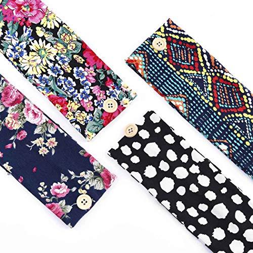 Bohend Bohend Boho Button Headbands Wide Women 4 Pack Flower Hair Bands for Nurse Cotton Stretchy Daily Use Yoga Hair Accessories for Women and Girls