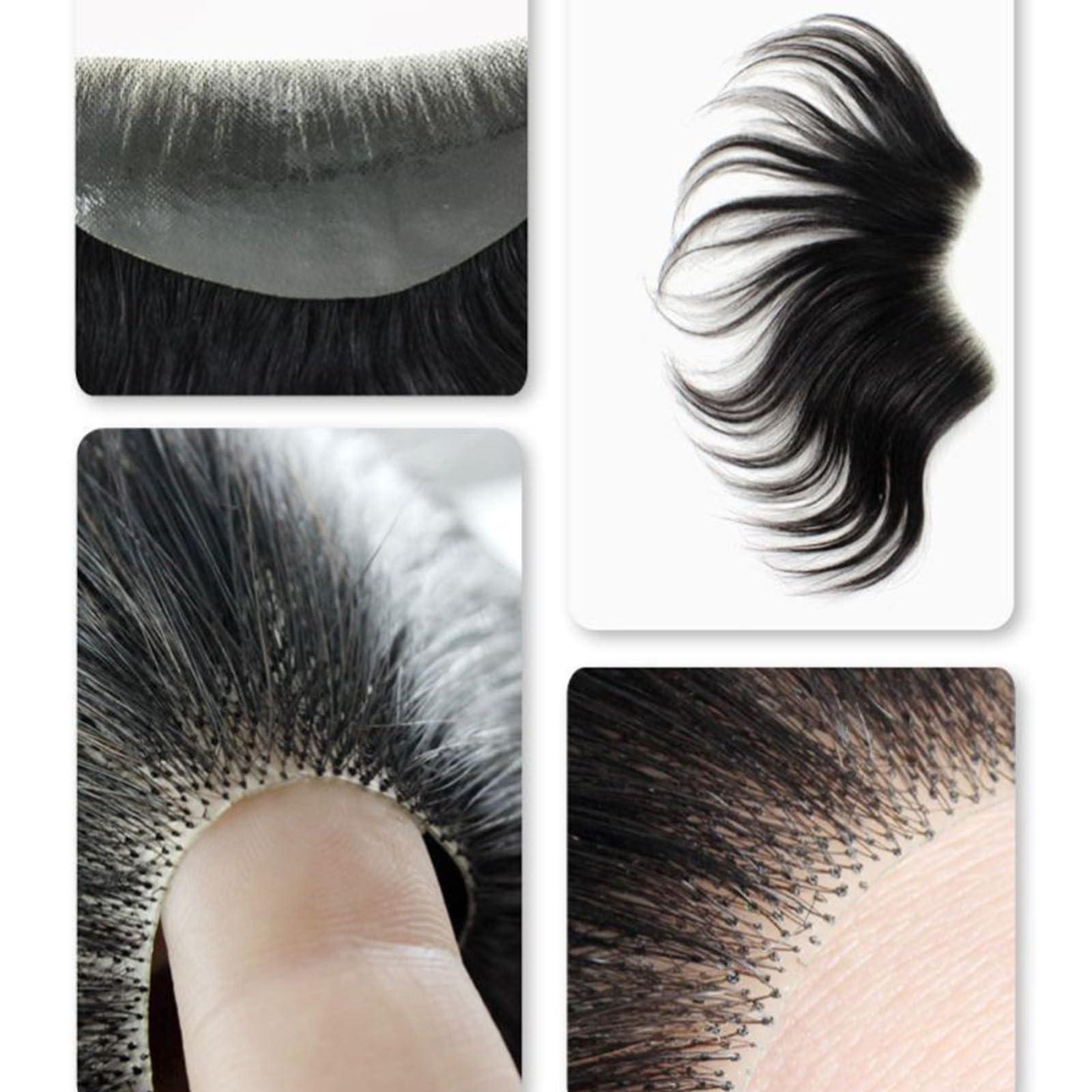 ZBYXPP ZBYXPP Men Forehead Hairline Toupee, Natural Black Hair Extension Hairline Loss Straight Tape in Human Hair(Black,2.2 * 15CM)