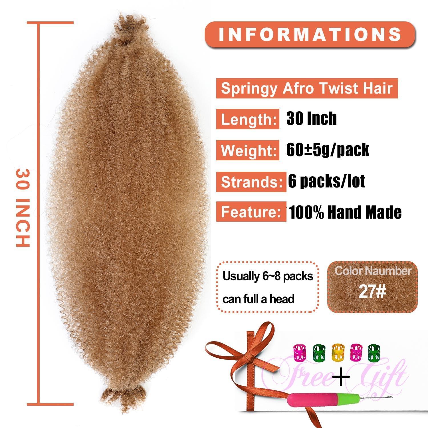 ELAOGI Afro Twist Hair Springy Afro Twist Hair 6Packs Pre Fluffed Marley Twist Braiding Hair Spring Twist Hair for Women (27#, 30 Inch)