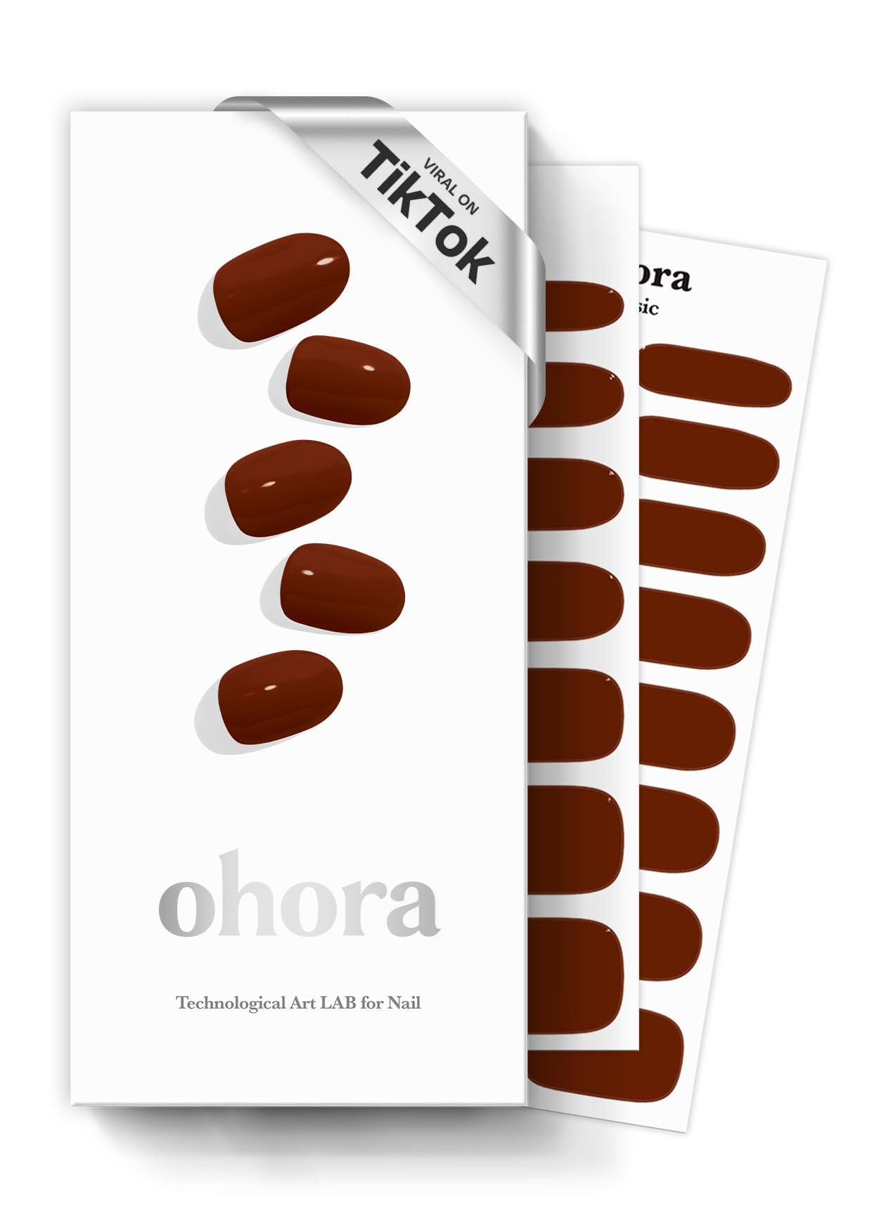 ohora ohora Semi Cured Gel Nail Strips (N Chilly) - Red, Solid, Works with Any UV/LED Lamps, Salon-Quality, Long Lasting, Easy to Apply & Remove - Includes 2 Prep Pads, Nail File & Wooden Stick