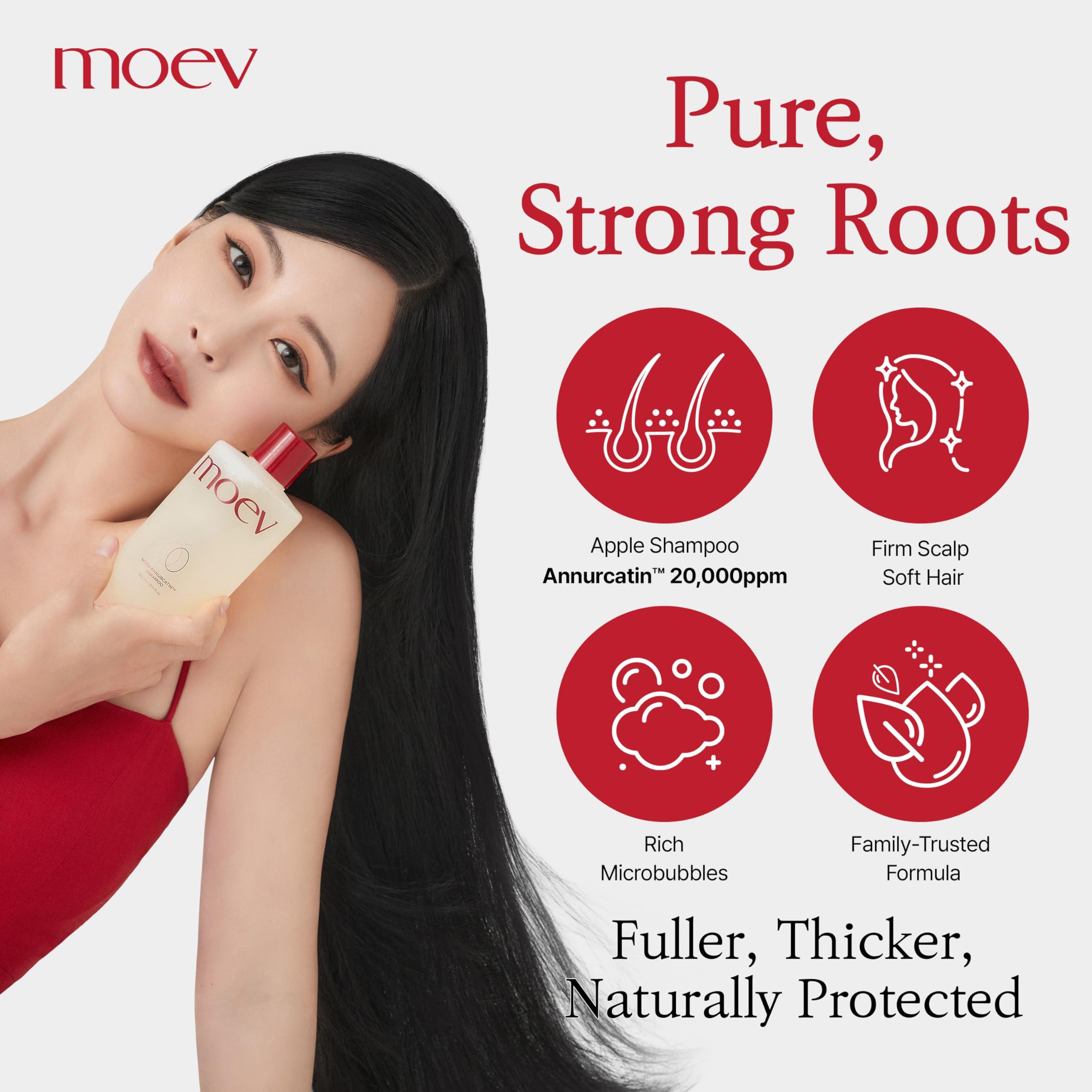 MOEV MOEV ANNURCATIN Shampoo and Conditioner Set for Women, Korean Biotin Hair Growth Volumizing Shampoo, Paraben-Free Natural Apple Wash-Off Hair Mask, Rose Thickening for Damaged Hair
