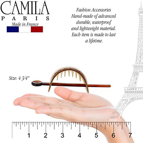 Camila Camila Paris CP3340 French Hair Barrette with Stick, Hair Ponytail Holders, Amber, Slide Hair Pins for Buns Chignon, Strong Hold Hair Bun Clip, No Slip Hair Accessories for Women, Made in France