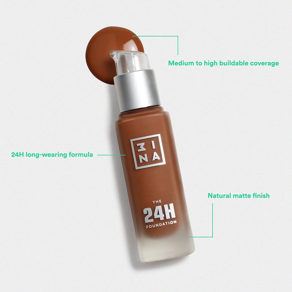 3ina 3INA The 24H Foundation 627 - 24H Long-Wearing Formula - Medium To High Buildable Coverage - Smooth Matte Finish - Expanded Shade Selection - Waterproof, Cruelty Free, Vegan Makeup - 1.01 Oz