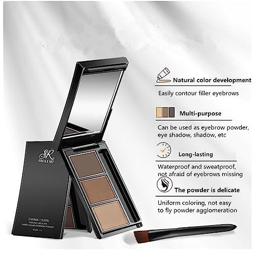 UOCK Eyebrow powder three-color brow disc waterproof eyebrow powder eyebrow makeup kit eyebrow filler to shape natural eyebrows (02# Brown, light brown, skin tone)