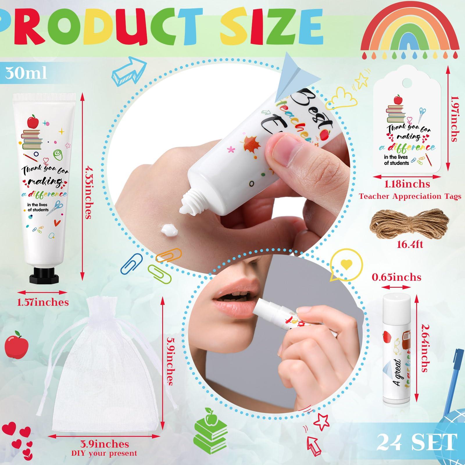Dimsile Dimsile 24 Set Teacher Appreciation Gifts Lip Balm Hand Cream Thank You Gifts with Cards Organza Bags Travel Size Moisturizing Hand Lotion for Dry Crack Hand Teachers\' Day