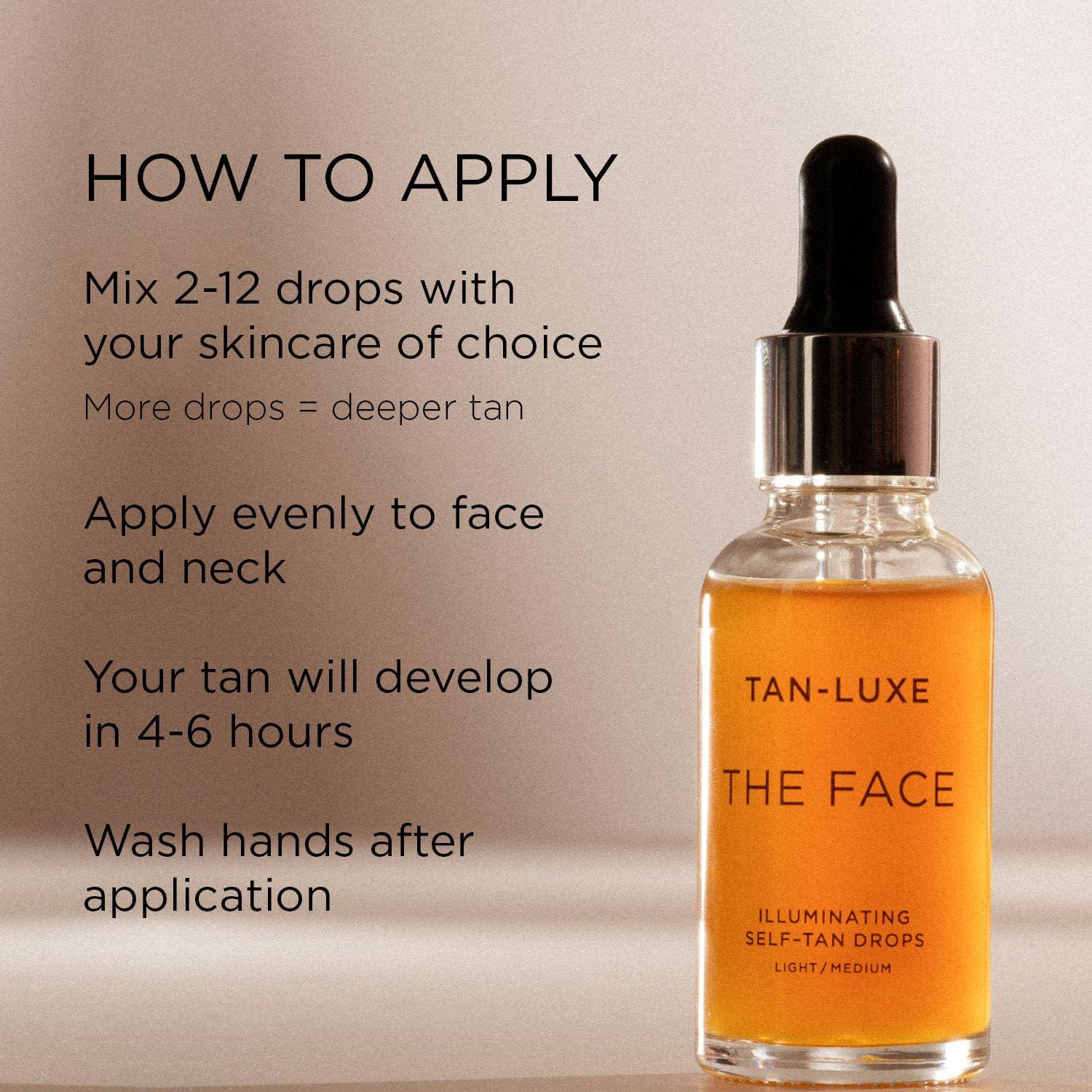 TAN-LUXE Tan Luxe THE FACE Self Tan Drops, Medium/Dark (10 ml) Add Tanning Drops to Skin Care for Custom Face Tan, Cruelty Free & Vegan
