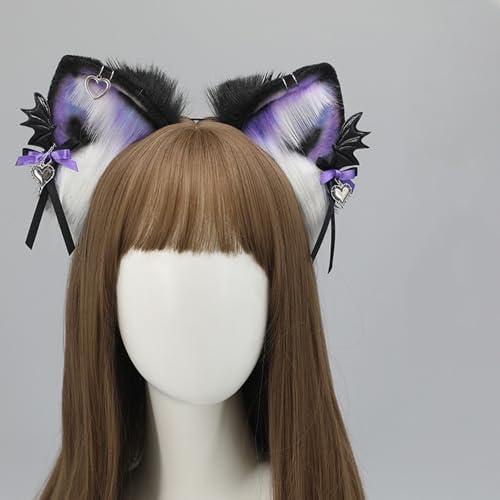 TTYAO REII TTYAO REII Gothic Fox Ears Headband Faux Fur Wolf Cat Hairband Animal Ears Headwear Fluffy Headdress for Anime Cosplay (Black and Purple)